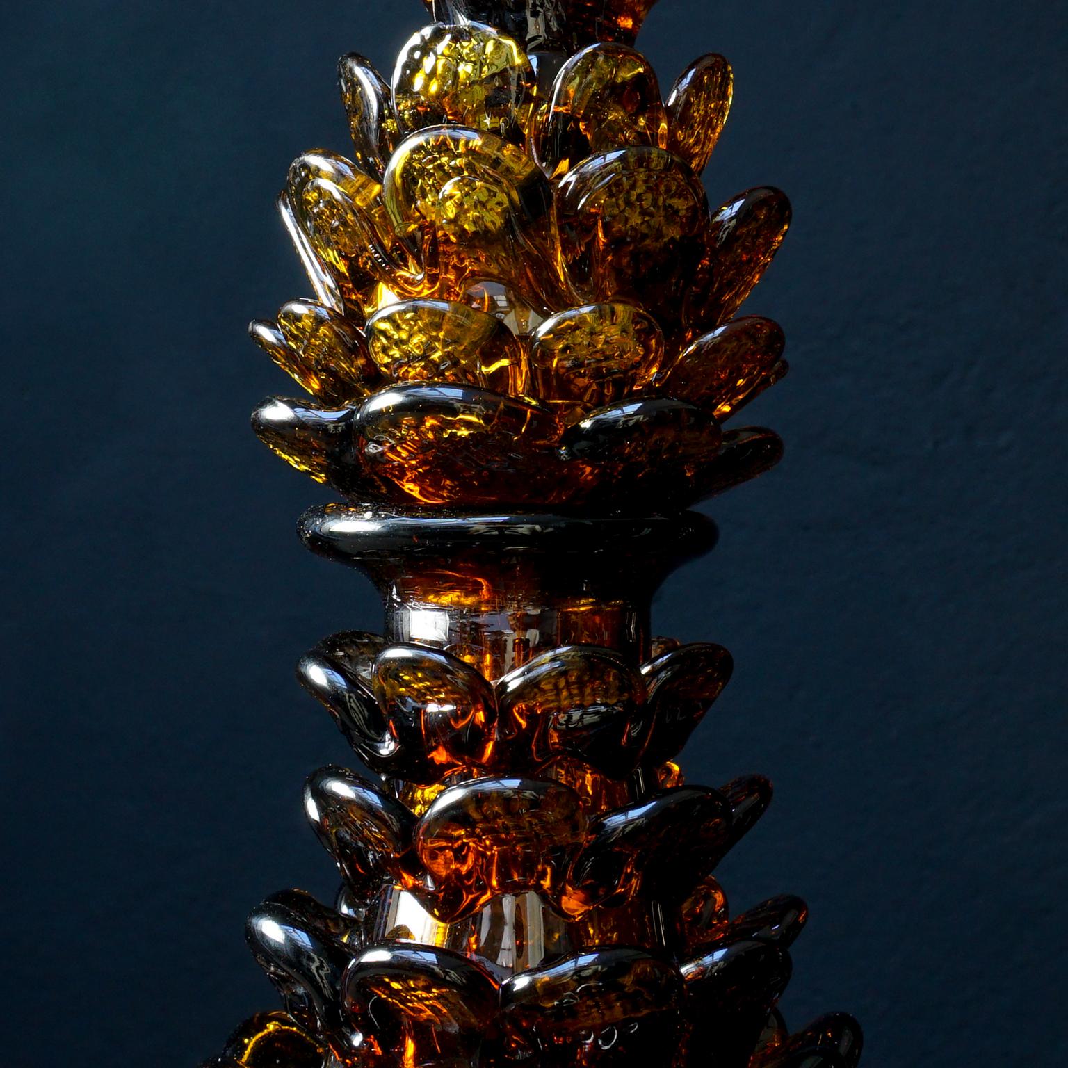 Midcentury Italian Blown Amber Glass Pinecone Carafe Decanter with Swan Stopper 4