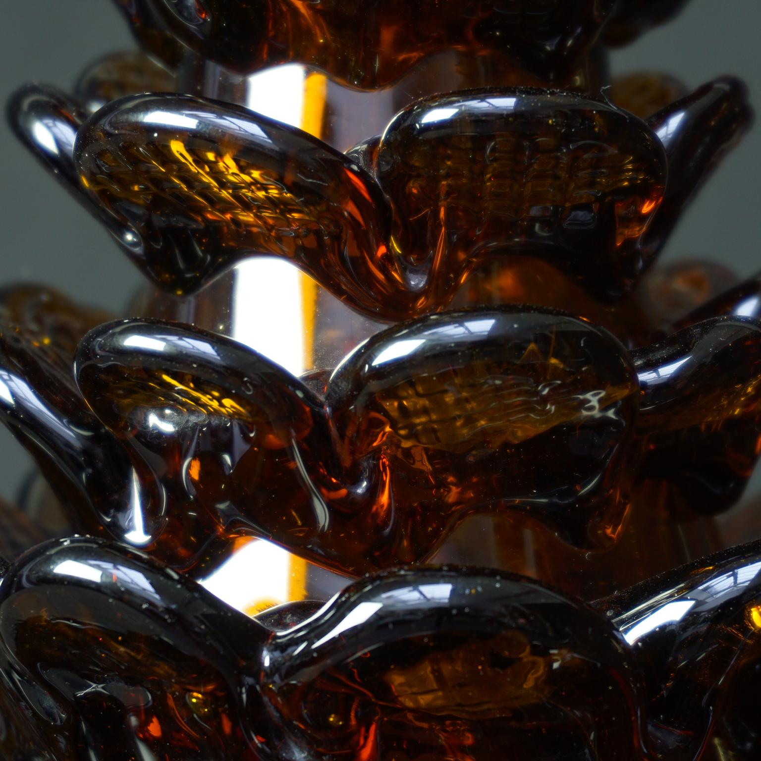 Midcentury Italian Blown Amber Glass Pinecone Carafe Decanter with Swan Stopper 1