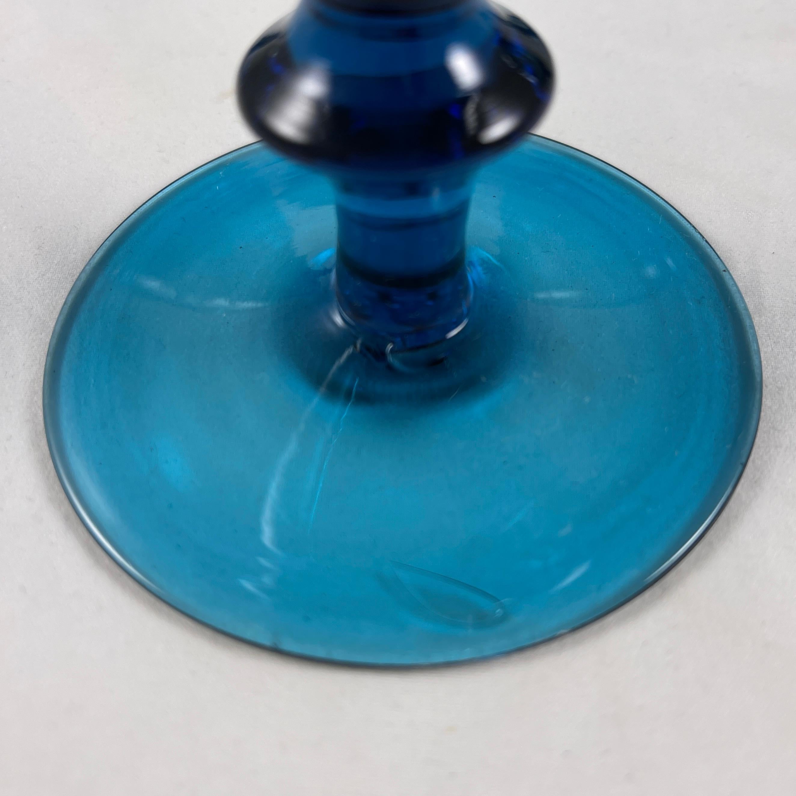 Mid-Century Italian Blown Glass Teal Blue Balloon Tall Stemmed Goblets, Set of 8 3