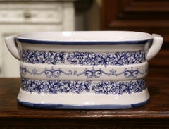 Mid-Century Italian Blue and White Painted Porcelain Foot Bath Bowl