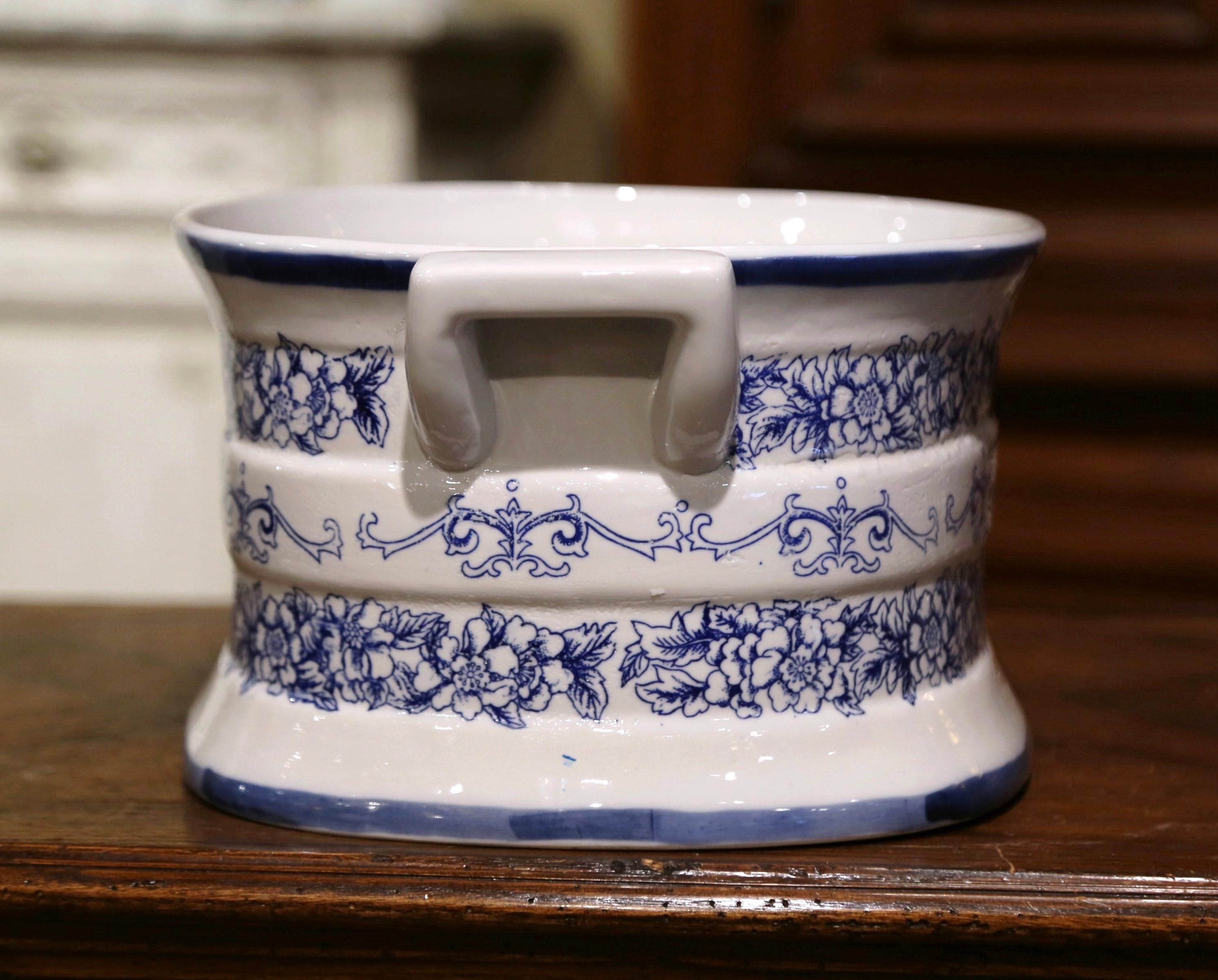 blue and white footbath