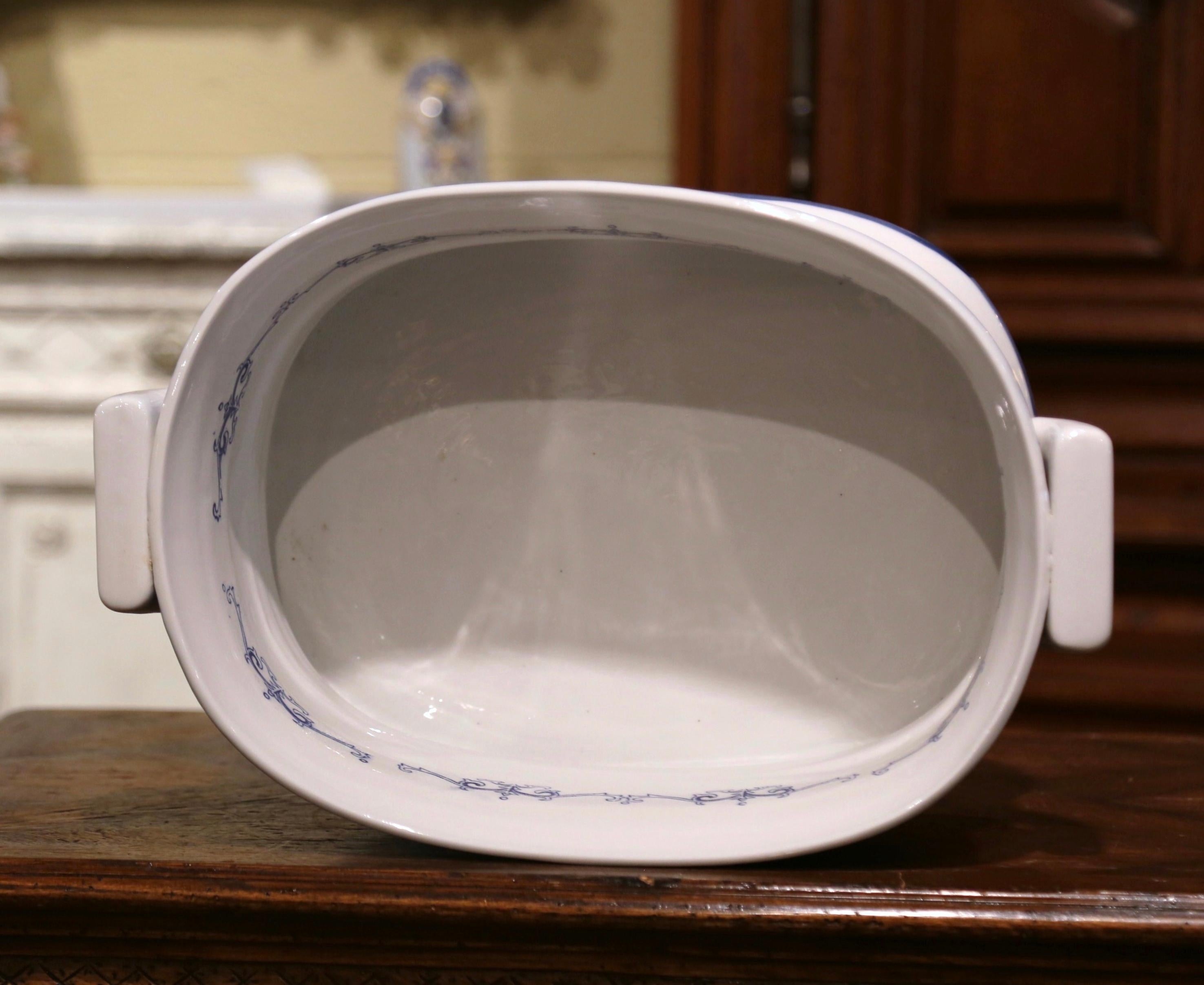 Mid-Century Italian Blue and White Painted Porcelain Foot Bath Bowl In Excellent Condition In Dallas, TX