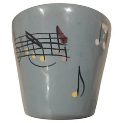 Mid Century Italian Blue Bowl w Guitar & Musical Notes By Fratelli Fanciullacci