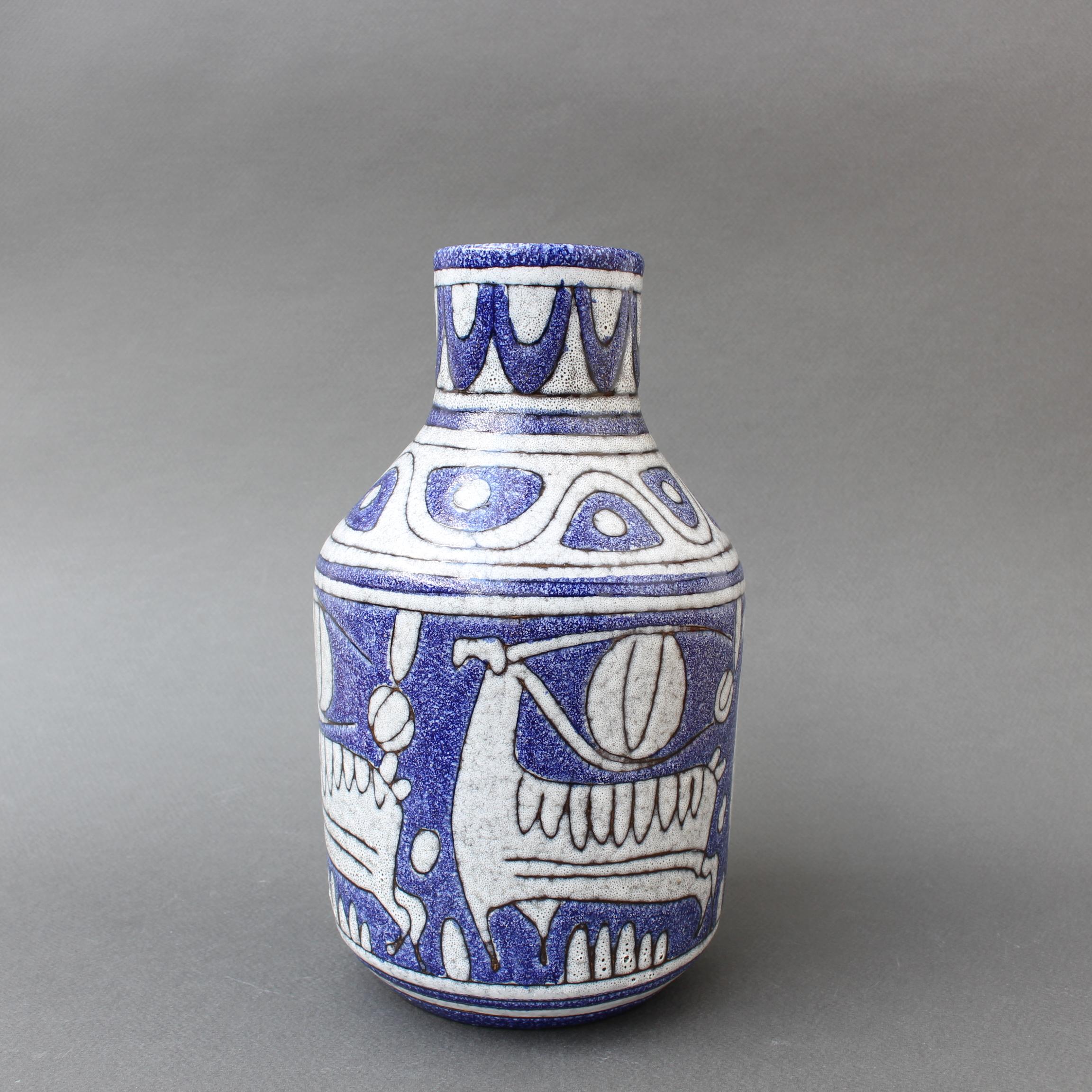 Mid-Century Modern Mid-Century Italian Blue Ceramic Vase by Fratelli Fanciullacci, circa 1960s