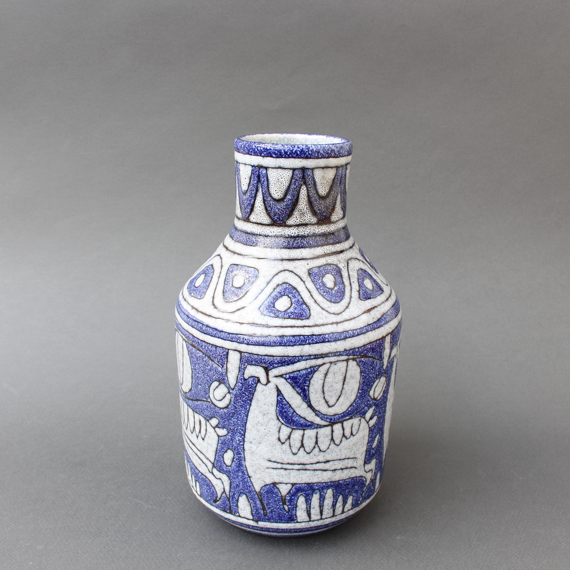 Mid-20th Century Mid-Century Italian Blue Ceramic Vase by Fratelli Fanciullacci, circa 1960s