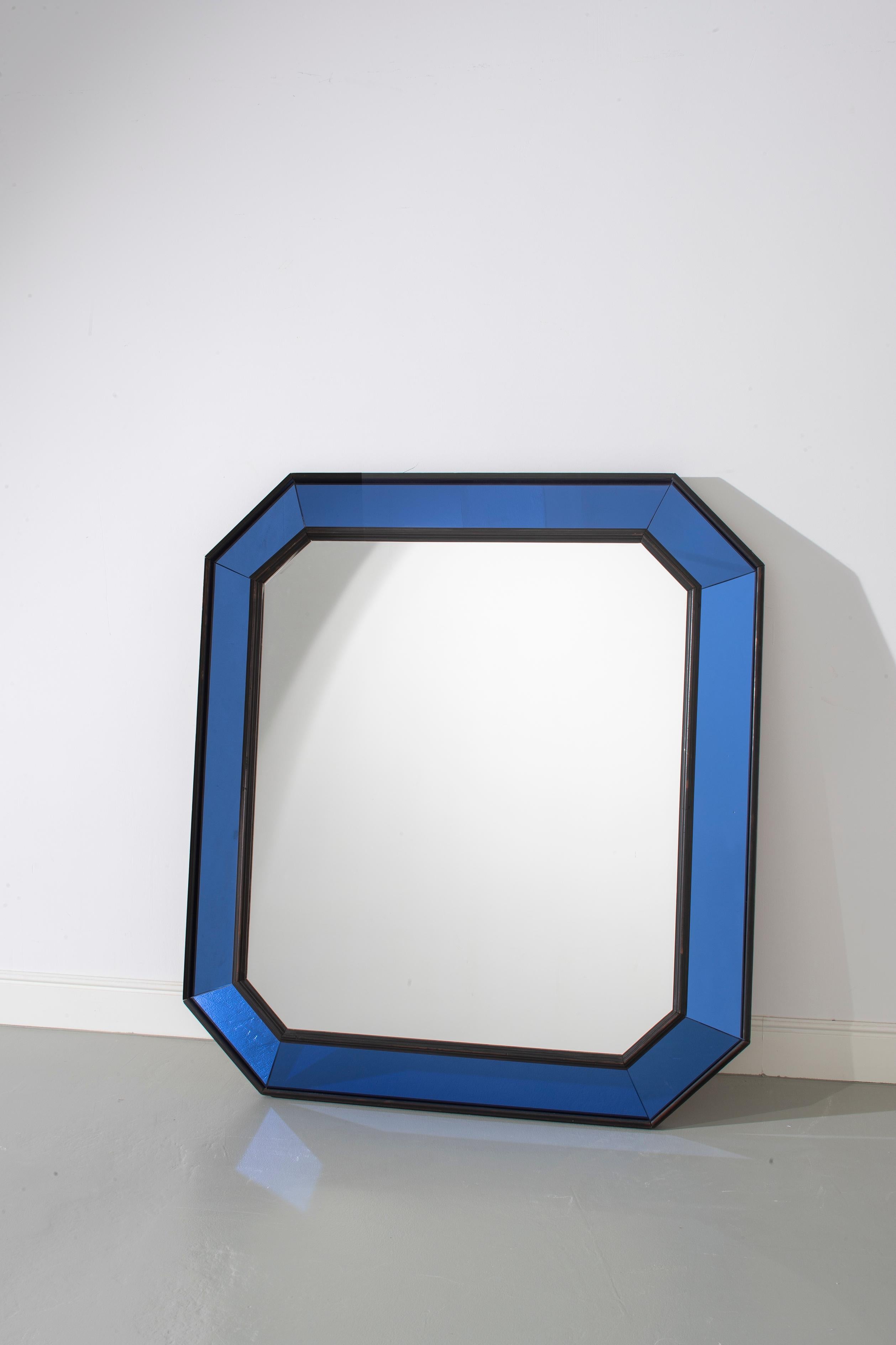 Mid Century Italian Blue Glass Cushion Mirror In Good Condition For Sale In London, GB