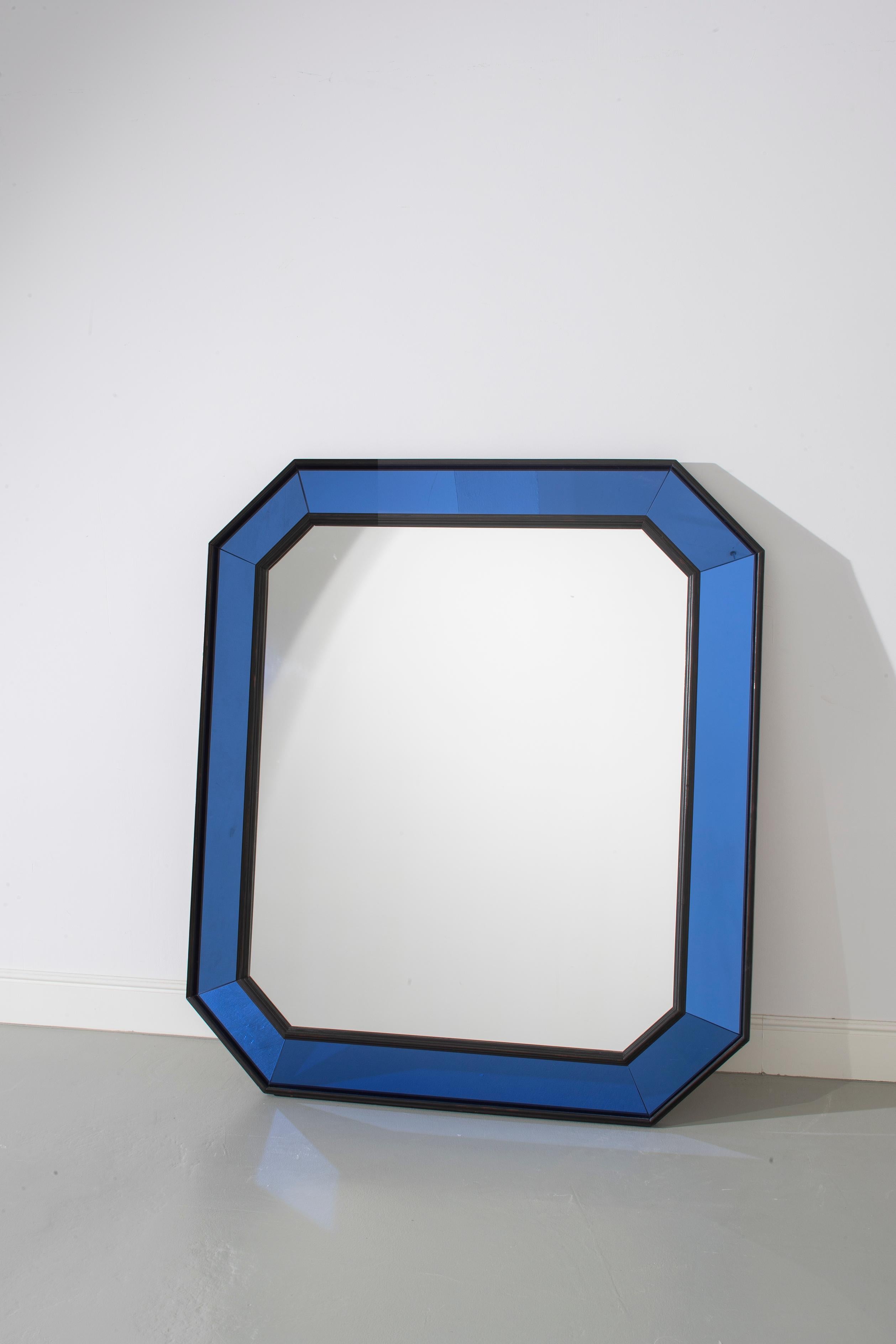 Mid Century Italian Blue Glass Cushion Mirror In Good Condition For Sale In London, GB