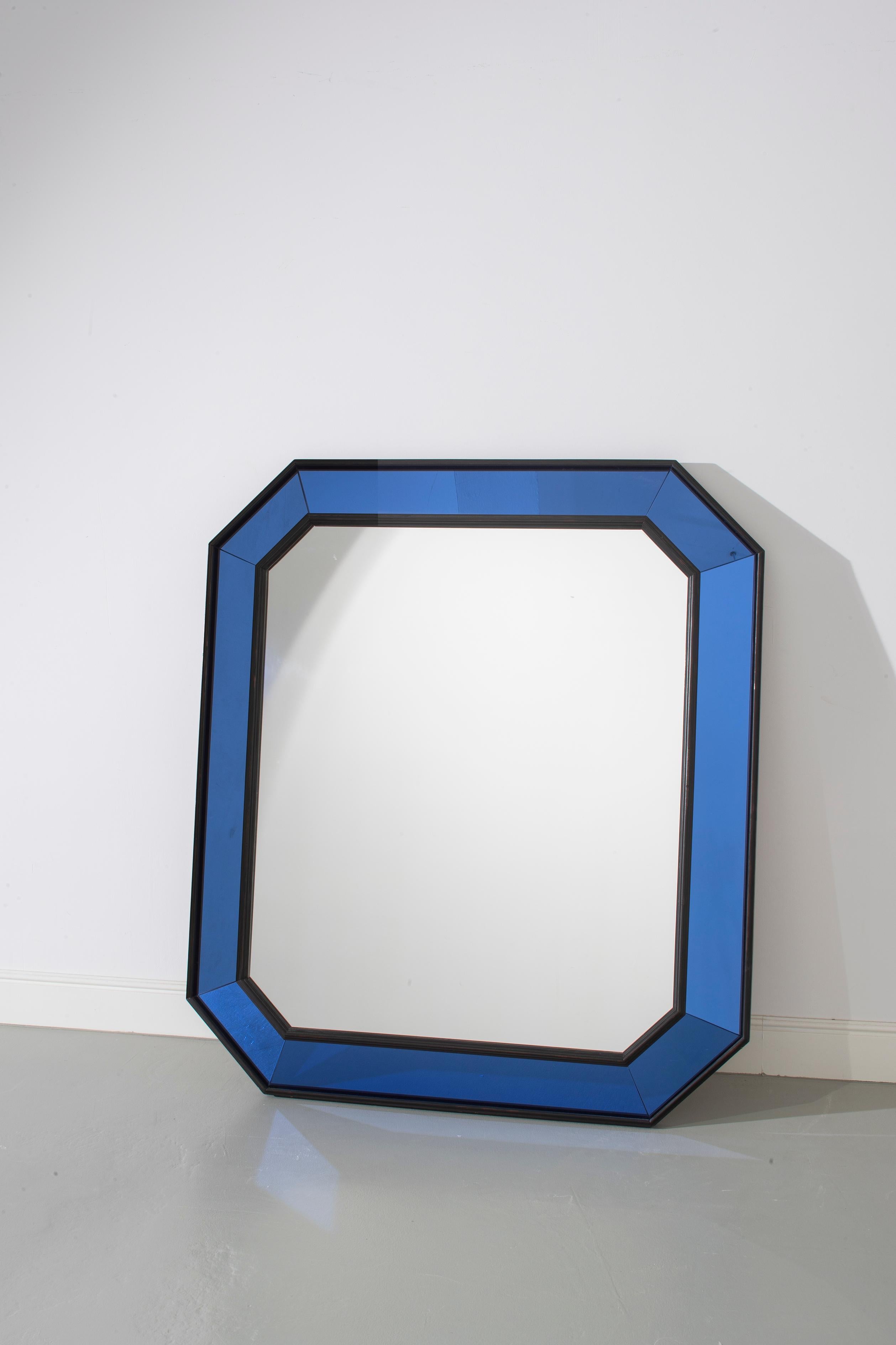 Mid Century Italienisch Blau Glas Kissen Spiegel (20. Jahrhundert)