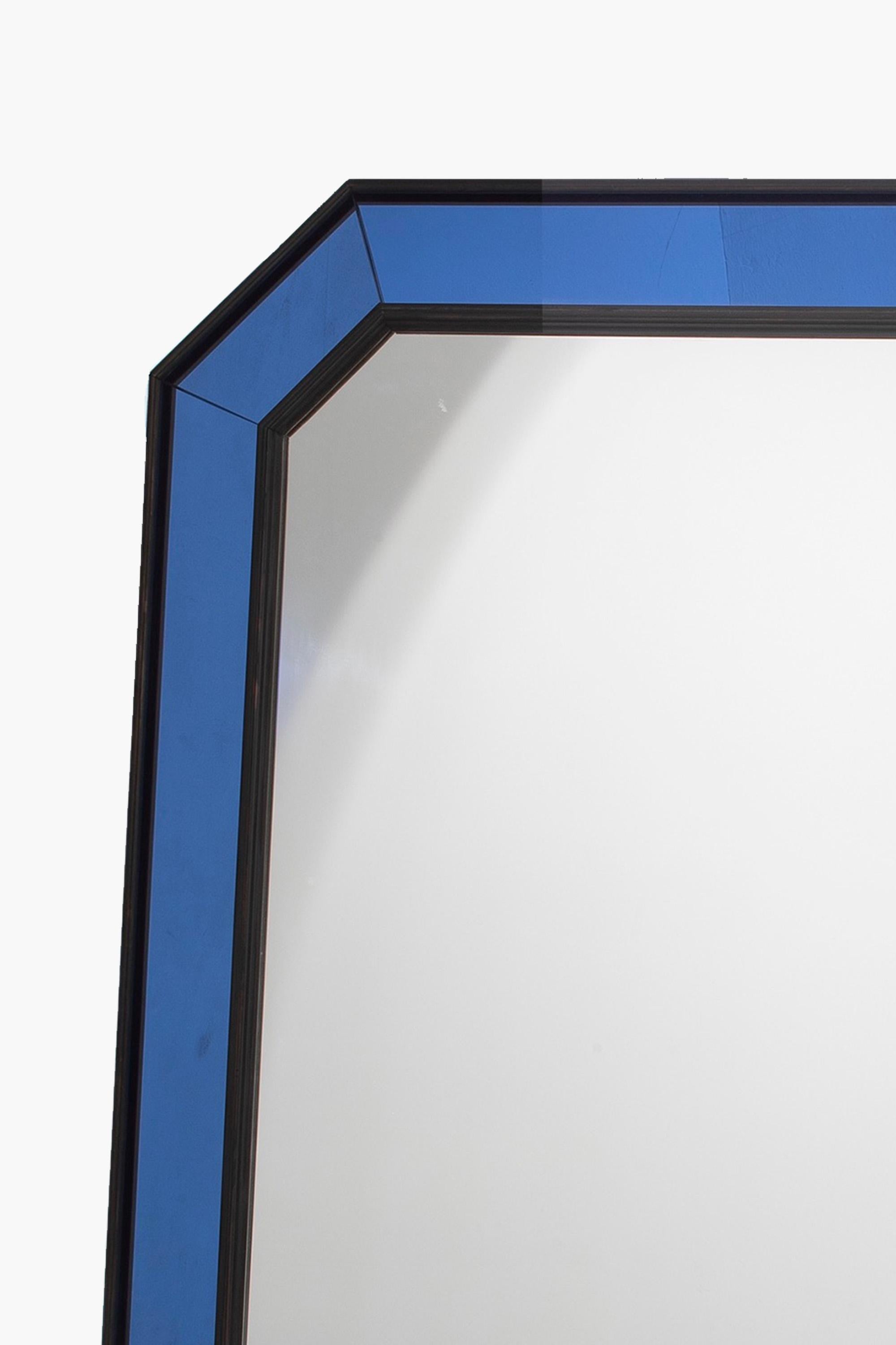 20th Century Mid Century Italian Blue Glass Cushion Mirror For Sale