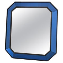 Mid Century Italian Blue Glass Cushion Mirror