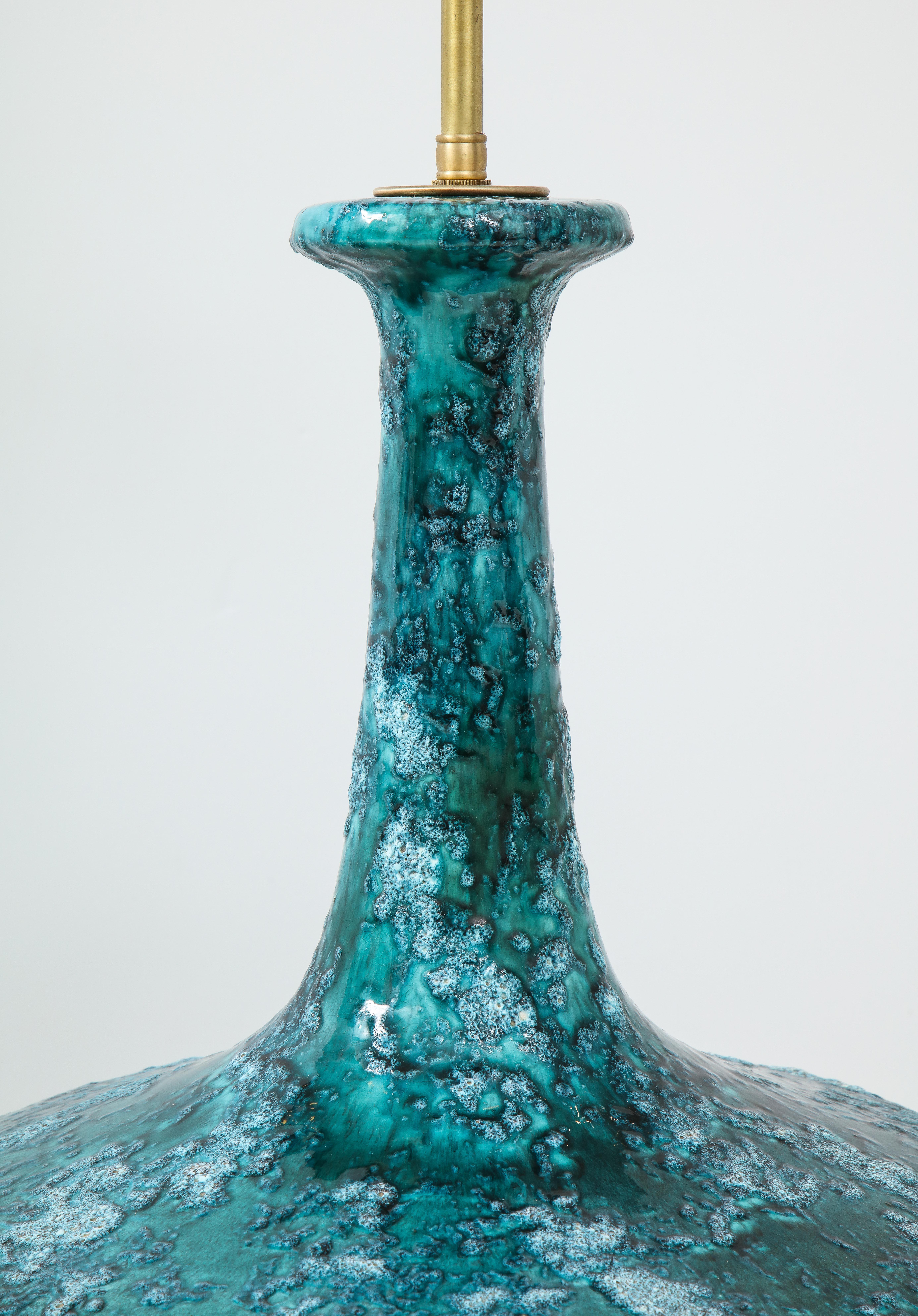 Midcentury Italian Blue, Green Glazed Ceramic Lamps 5