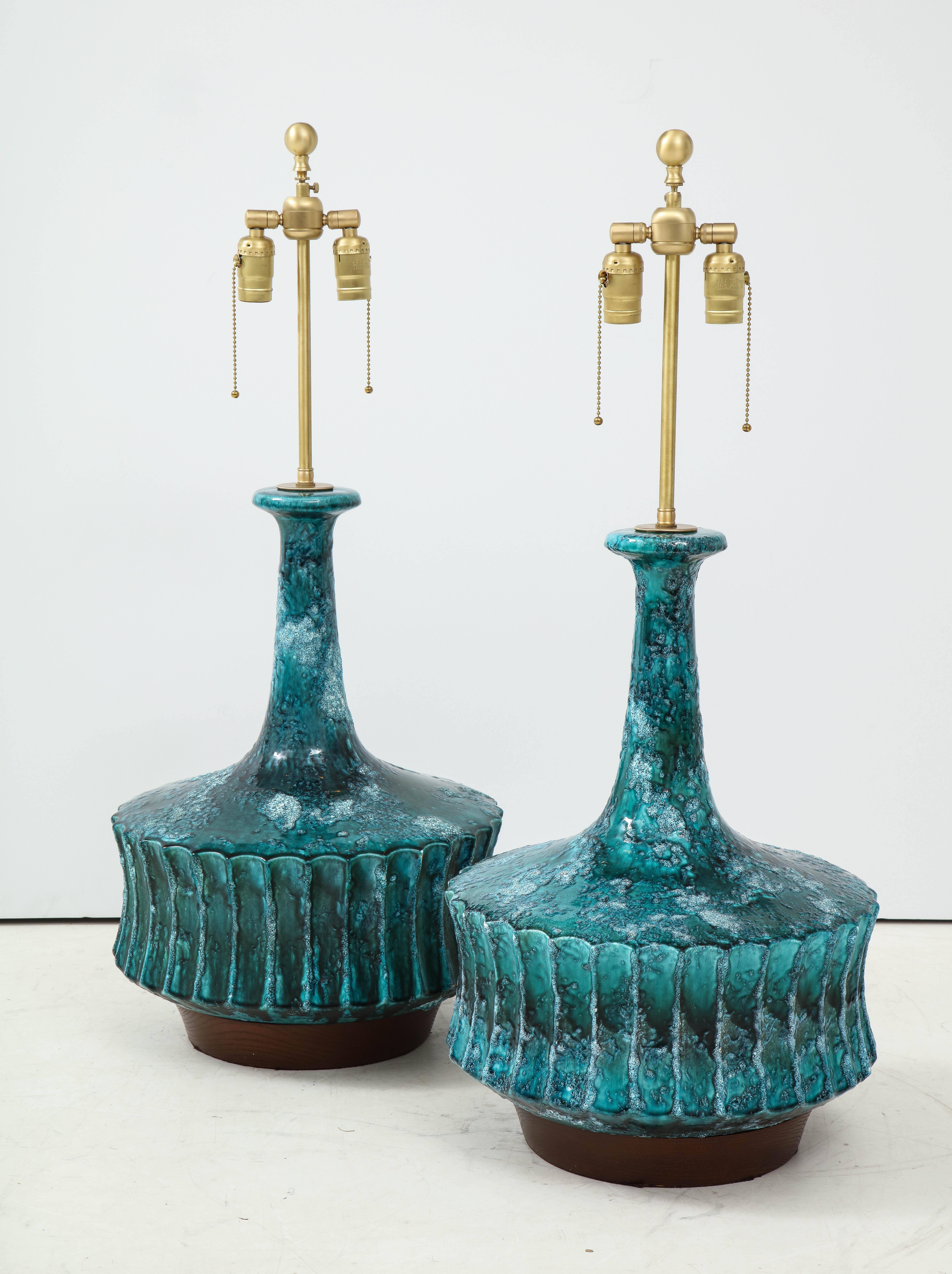Mid-Century Modern Midcentury Italian Blue, Green Glazed Ceramic Lamps