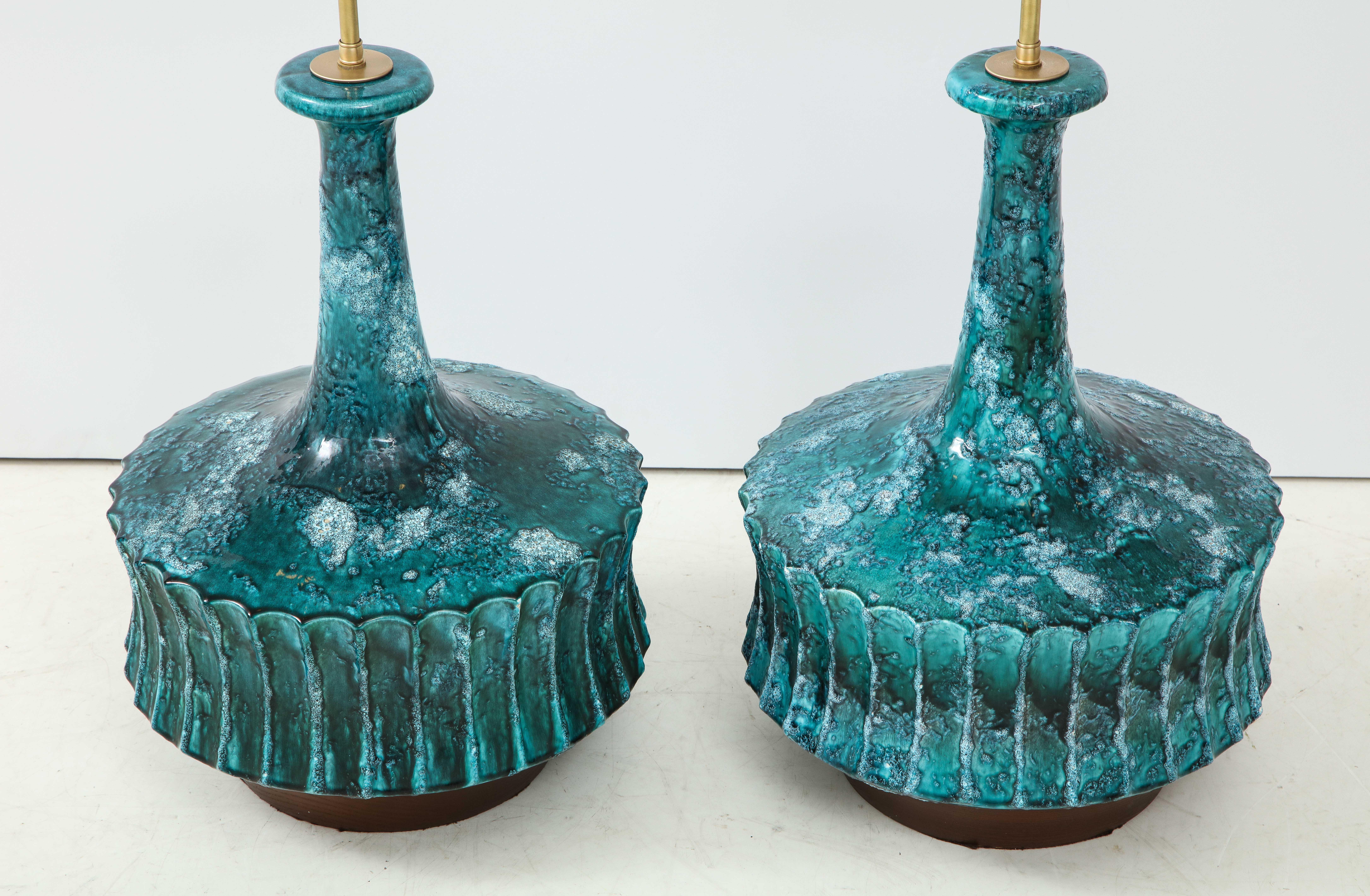 20th Century Midcentury Italian Blue, Green Glazed Ceramic Lamps