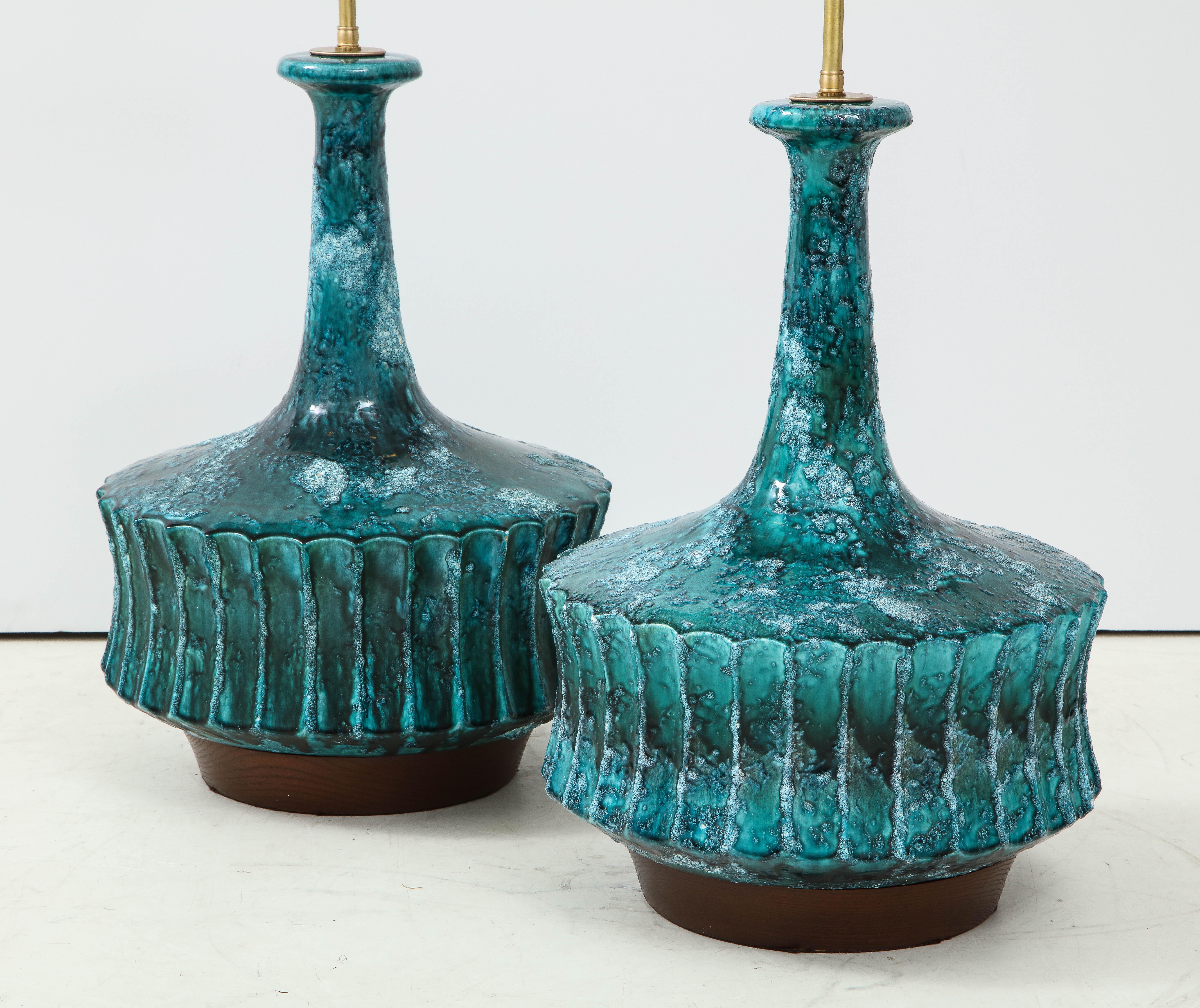 Midcentury Italian Blue, Green Glazed Ceramic Lamps 1