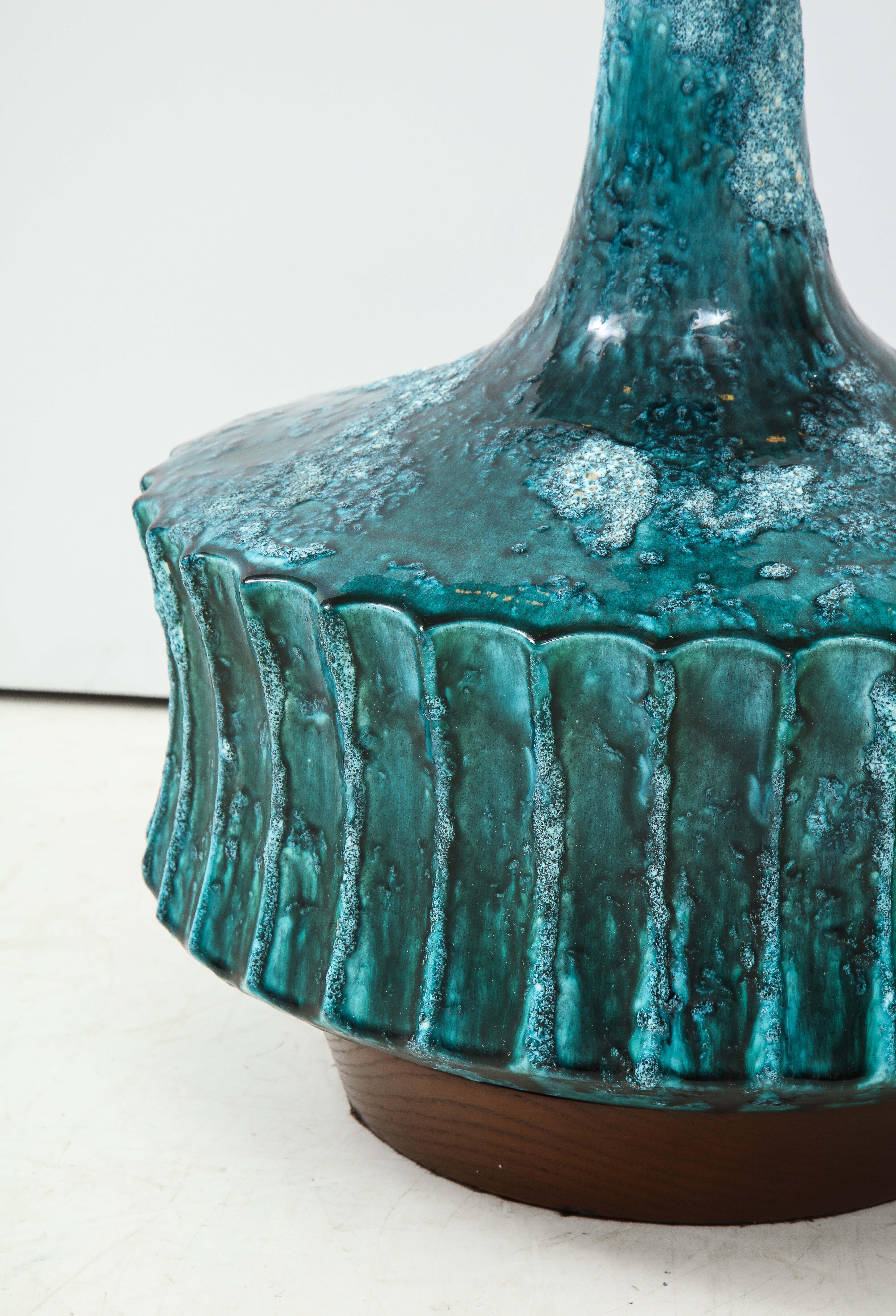 Midcentury Italian Blue, Green Glazed Ceramic Lamps 4