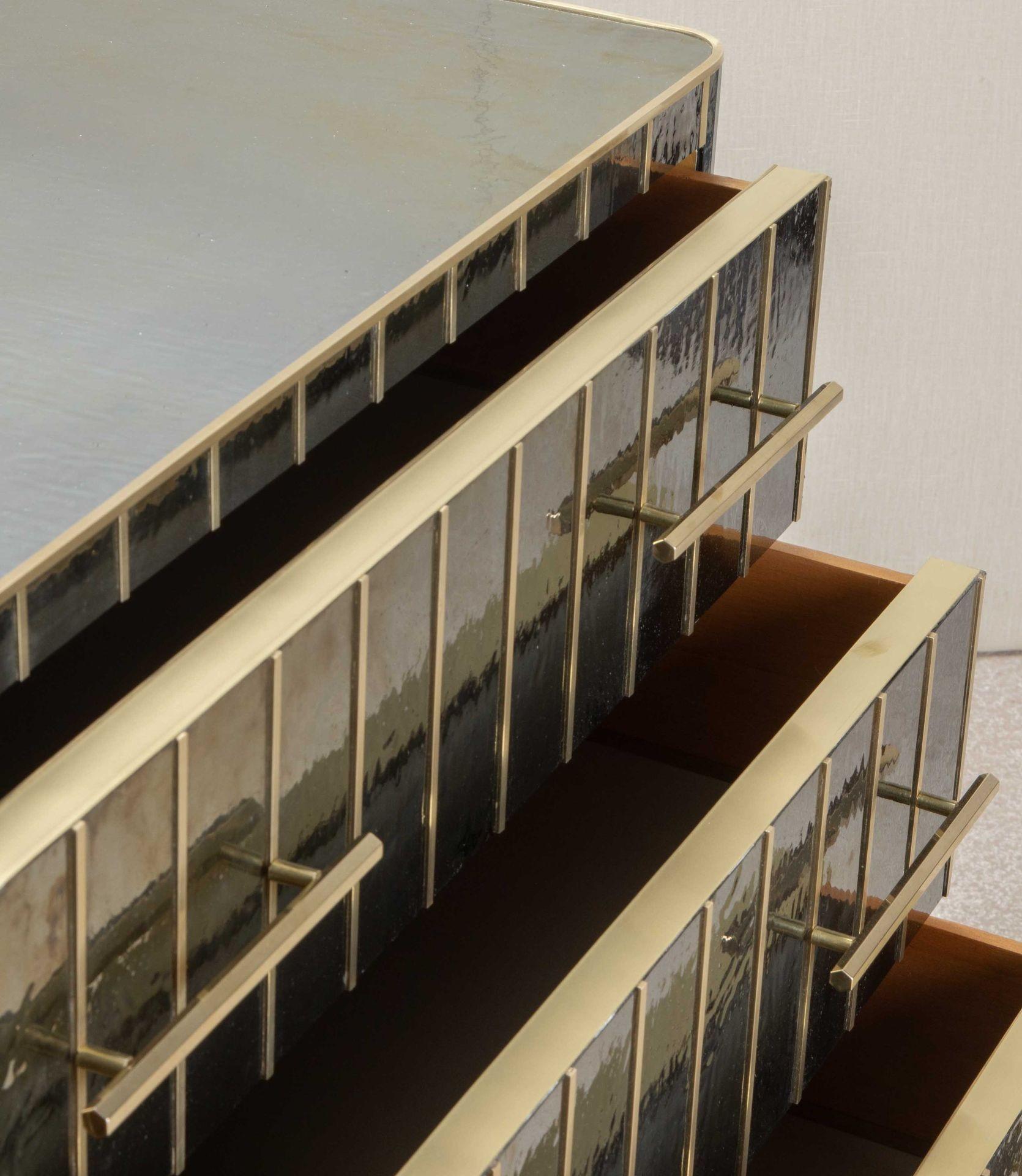 Glass Mid-Century Italian Blue Iridescent Veneered Chest of Drawers For Sale