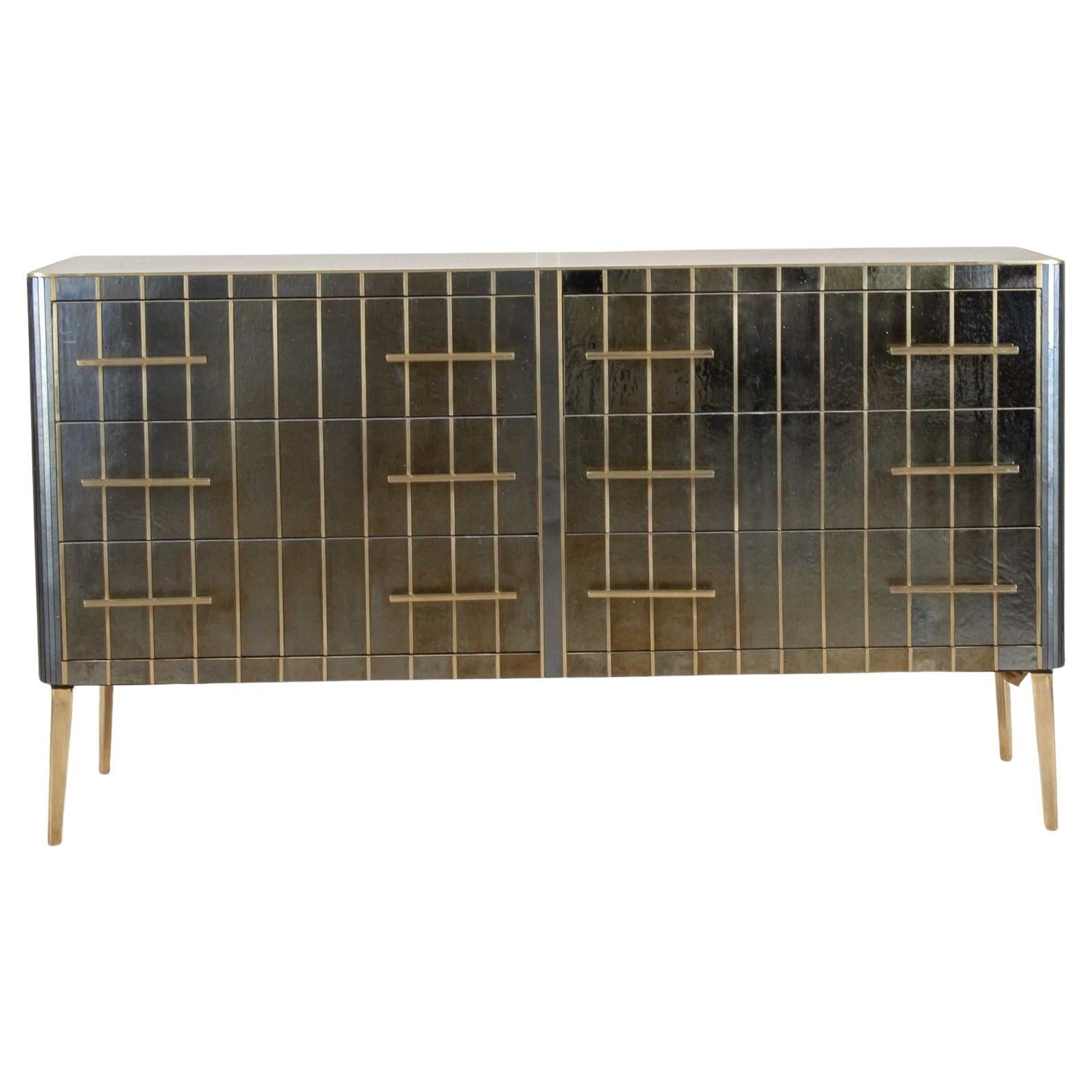 Mid-Century Italian Blue Iridescent Veneered Chest of Drawers