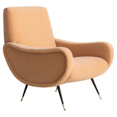 Mid-Century Italian Blush Mohair Lounge Chair in the Style of Marco Zanuso