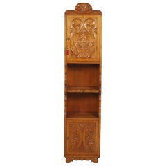 Italian Display Column Cabinet Bookcase Hand Carved blond Walnut Wax-Polished