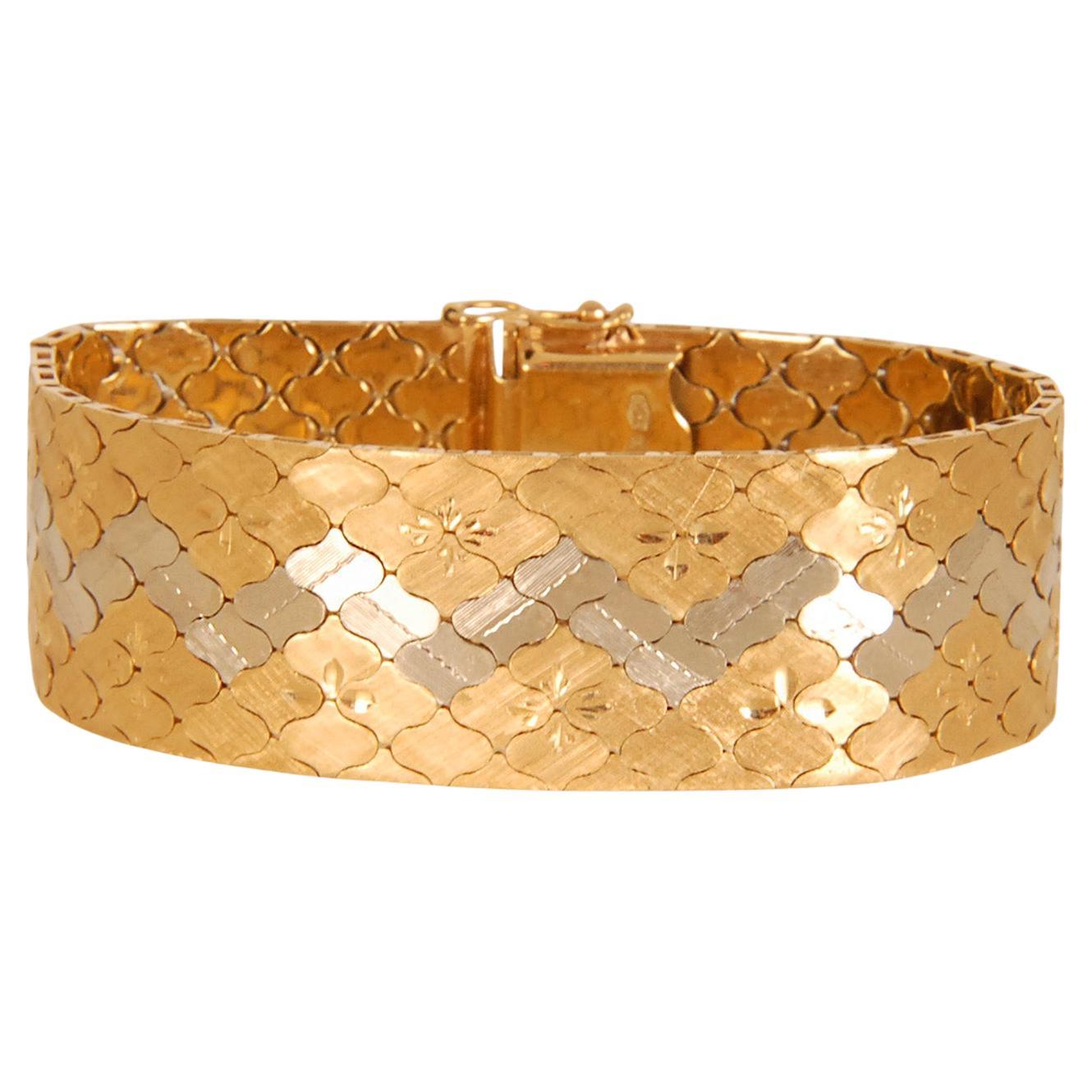Mid Century Gold Bracelet 18K 2 tone Italian Mesh Bracelet 1960s Gold Honeycomb