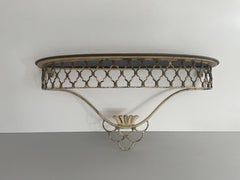 Console flottante italienne du milieu du siècle en laiton et céramique, années 1950, Italie
