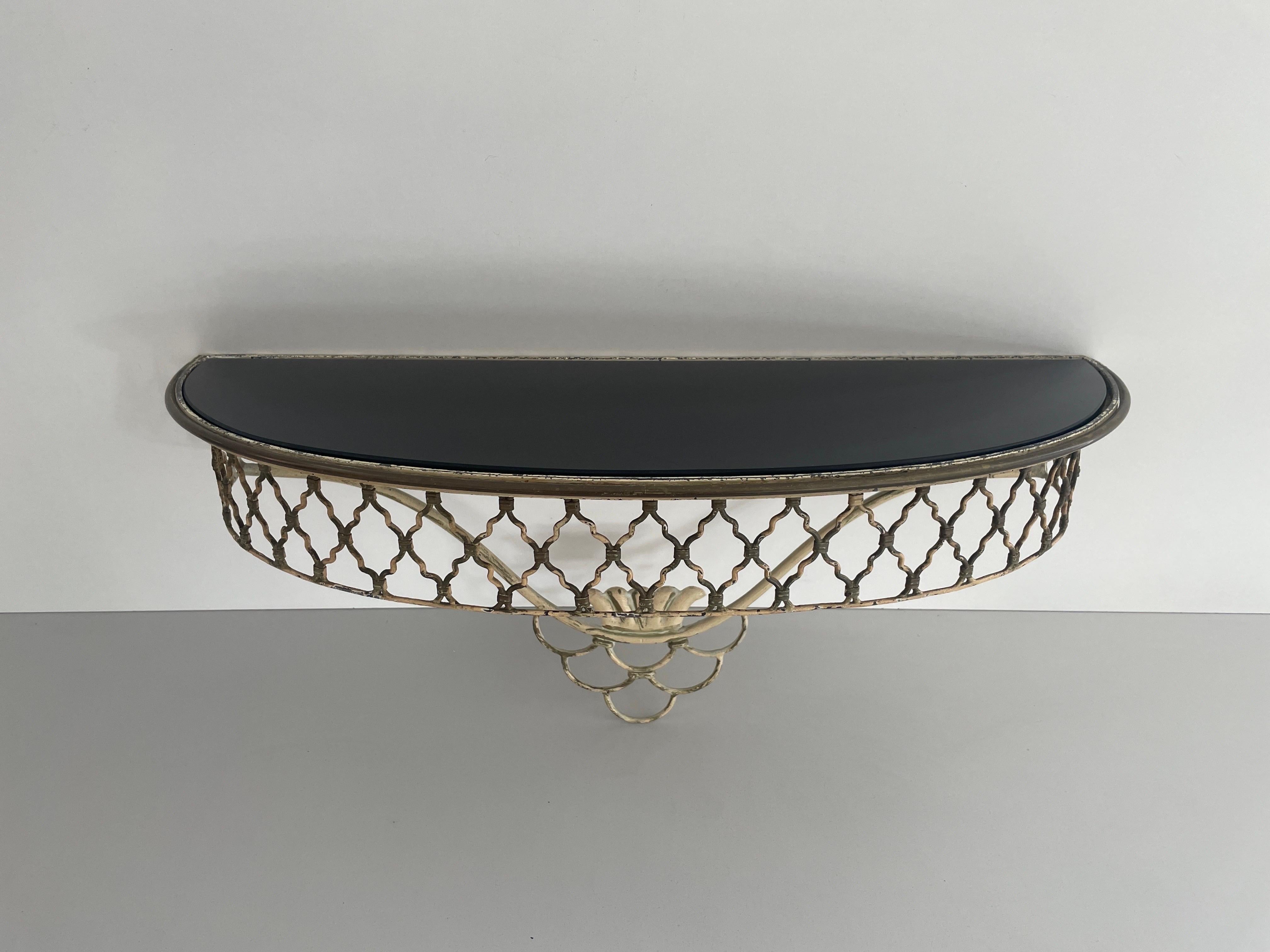 Mid-Century moderno Consolle galleggiante con piano in ottone e ceramica della metà del secolo scorso, 1950, Italia in vendita