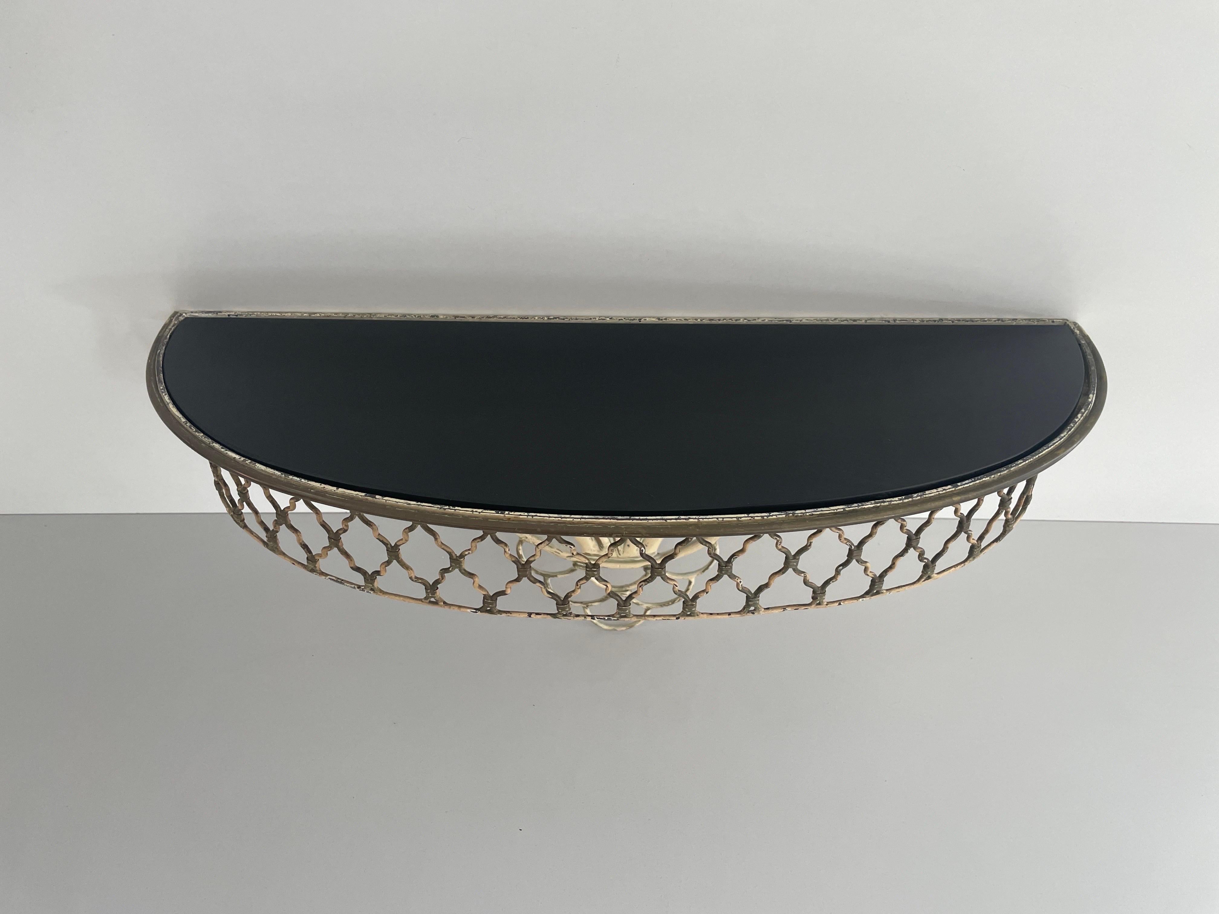 Italiano Consolle galleggiante con piano in ottone e ceramica della metà del secolo scorso, 1950, Italia in vendita