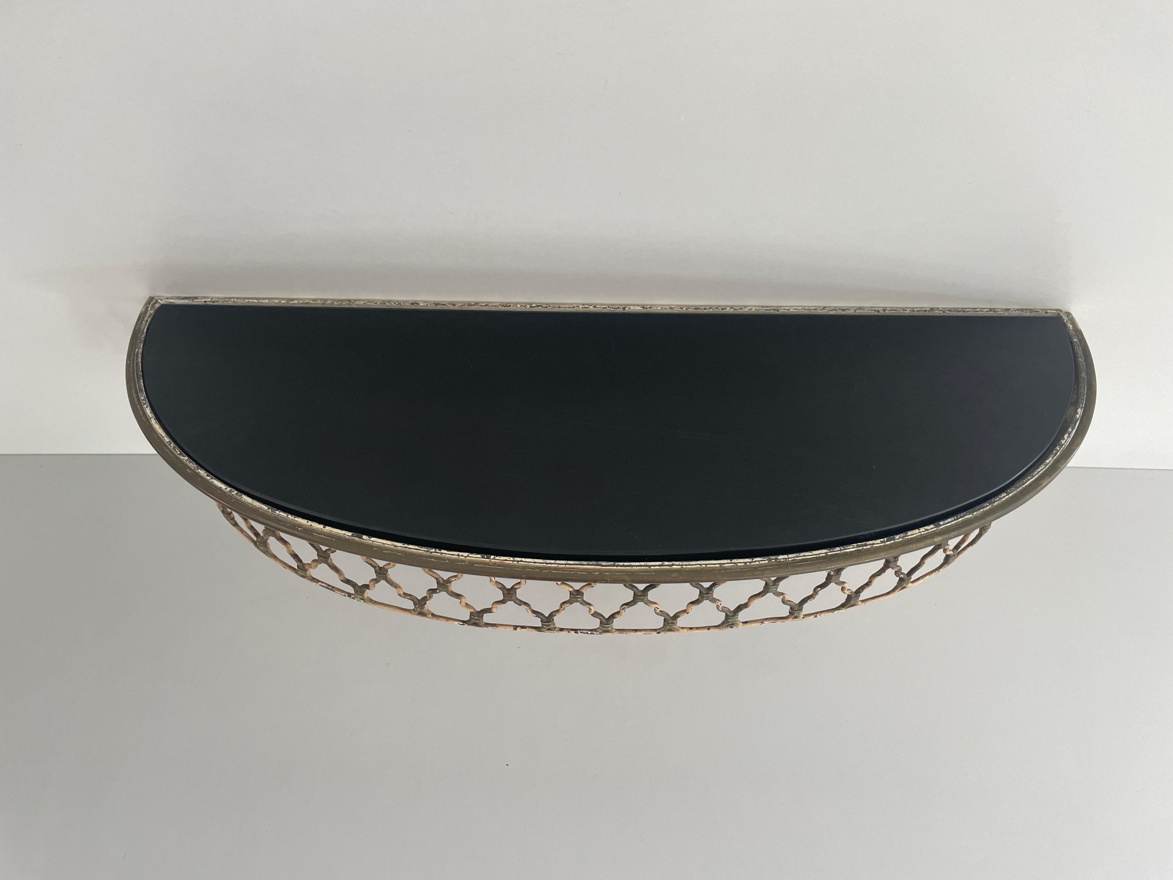Consolle galleggiante con piano in ottone e ceramica della metà del secolo scorso, 1950, Italia In condizioni ottime in vendita a Hagenbach, DE