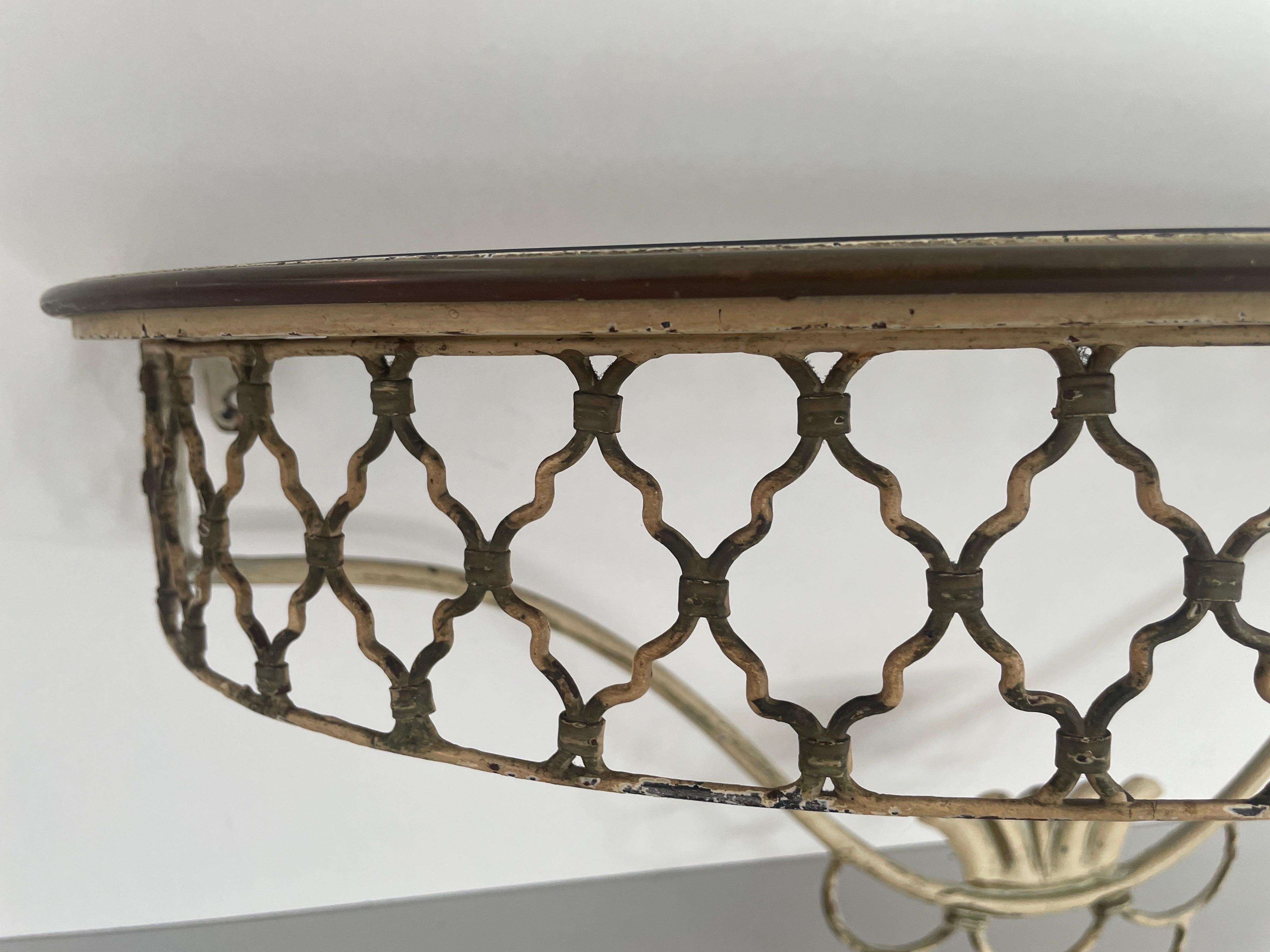 Ottone Consolle galleggiante con piano in ottone e ceramica della metà del secolo scorso, 1950, Italia in vendita