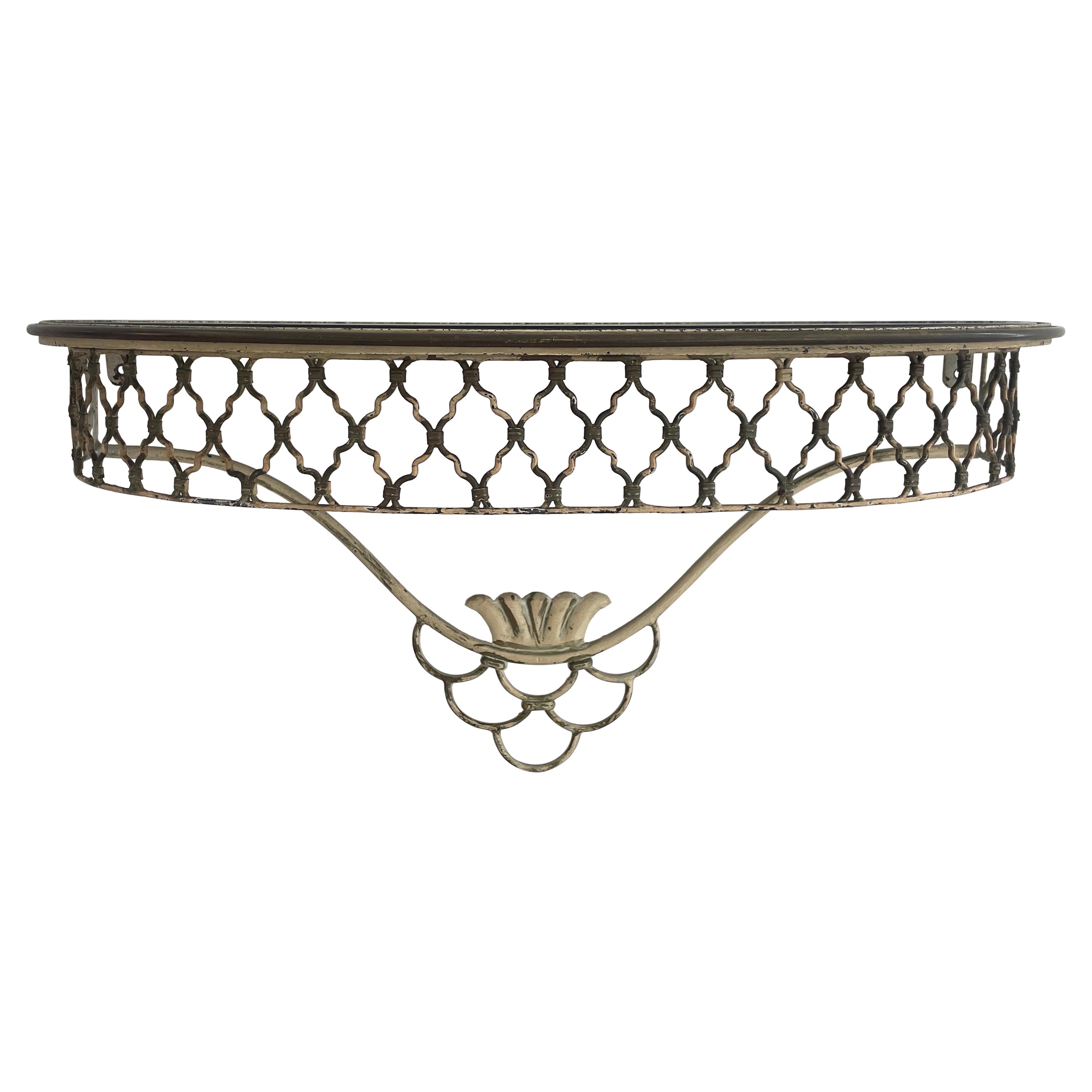 Mid-century Italian Brass and Ceramic Top Floating Console Table, 1950s, Italy