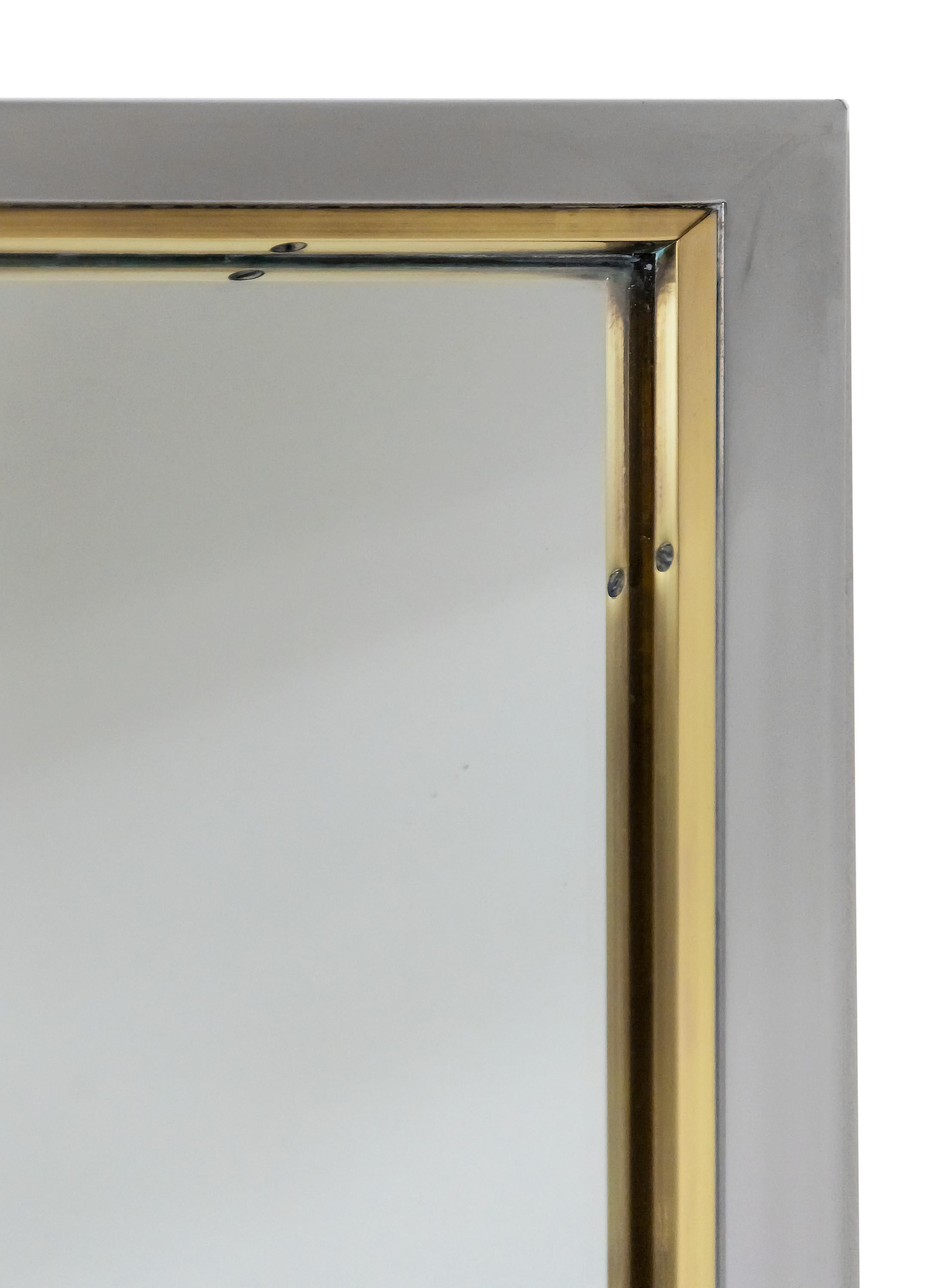 Italian midcentury chrome and brass frame wall mirror.



