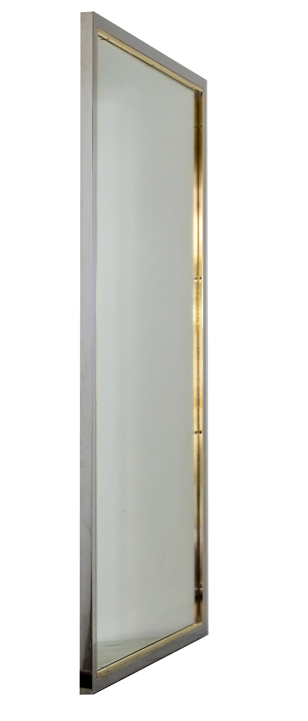 20th Century Midcentury Italian Brass and Chrome Wall Mirror For Sale