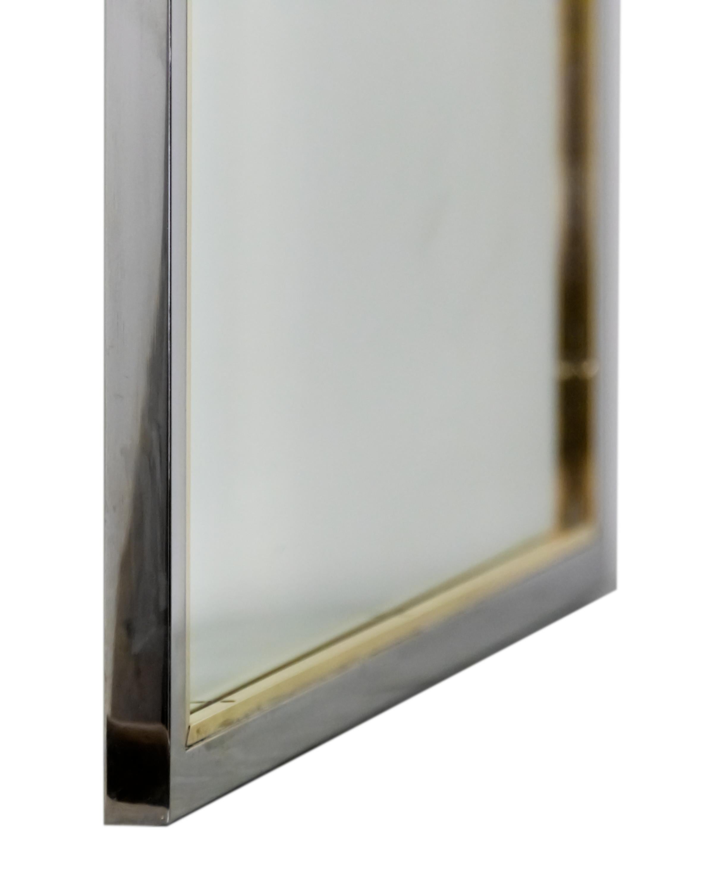 Midcentury Italian Brass and Chrome Wall Mirror For Sale 1