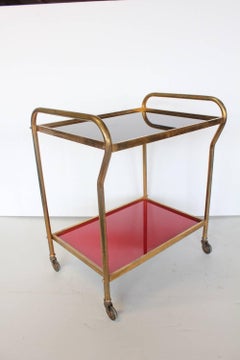 Midcentury Italian Brass and Colored Glass Bar Cart