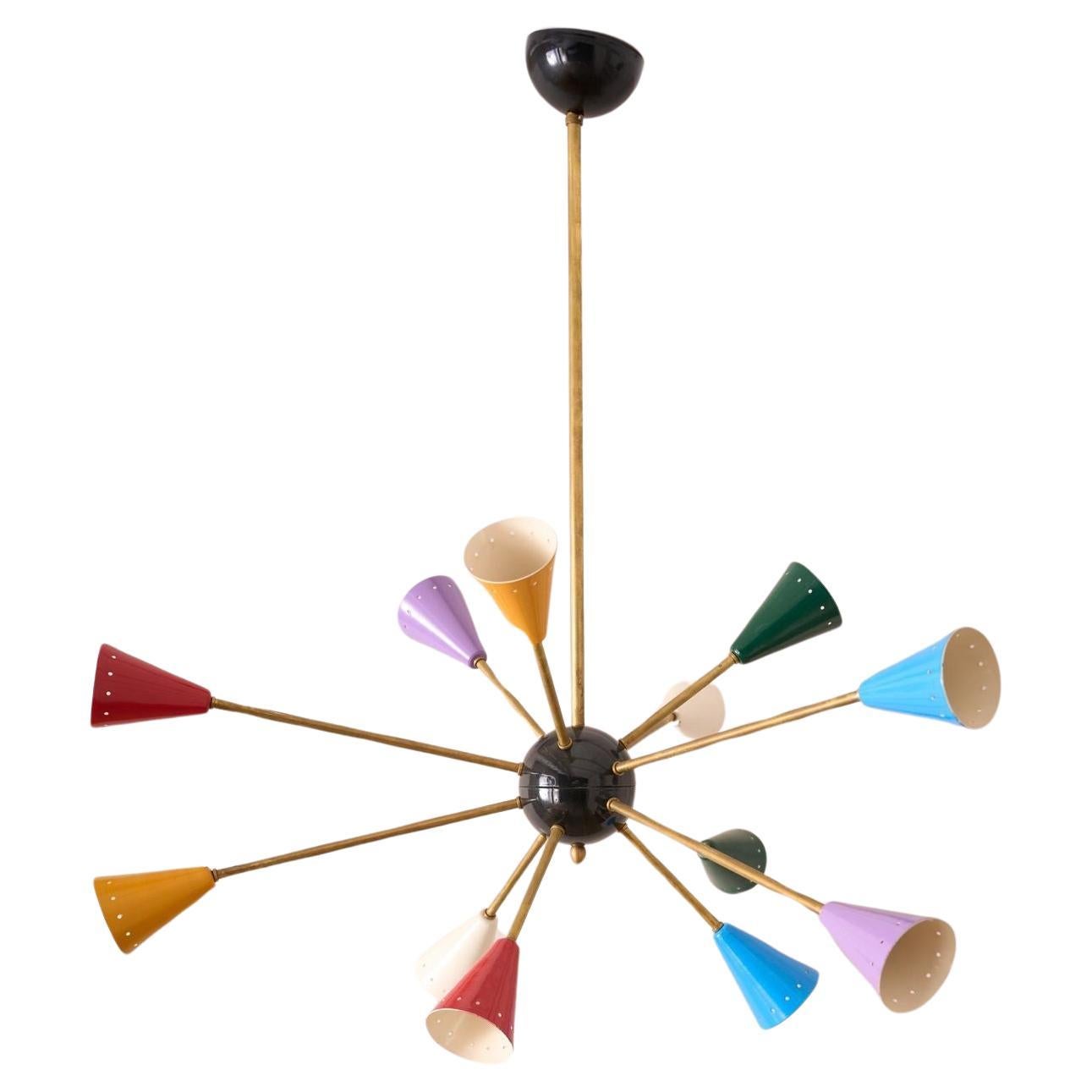 Mid century Italian brass and coloured Atomic light For Sale