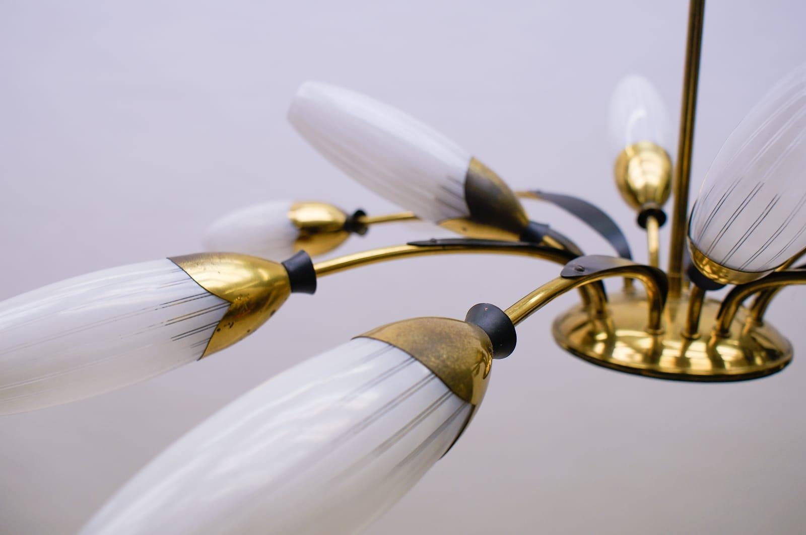 Mid-Century Italian Brass and Glass 12-Arm Sputnik Ceiling Lamp, 1950s In Good Condition For Sale In Nürnberg, Bayern