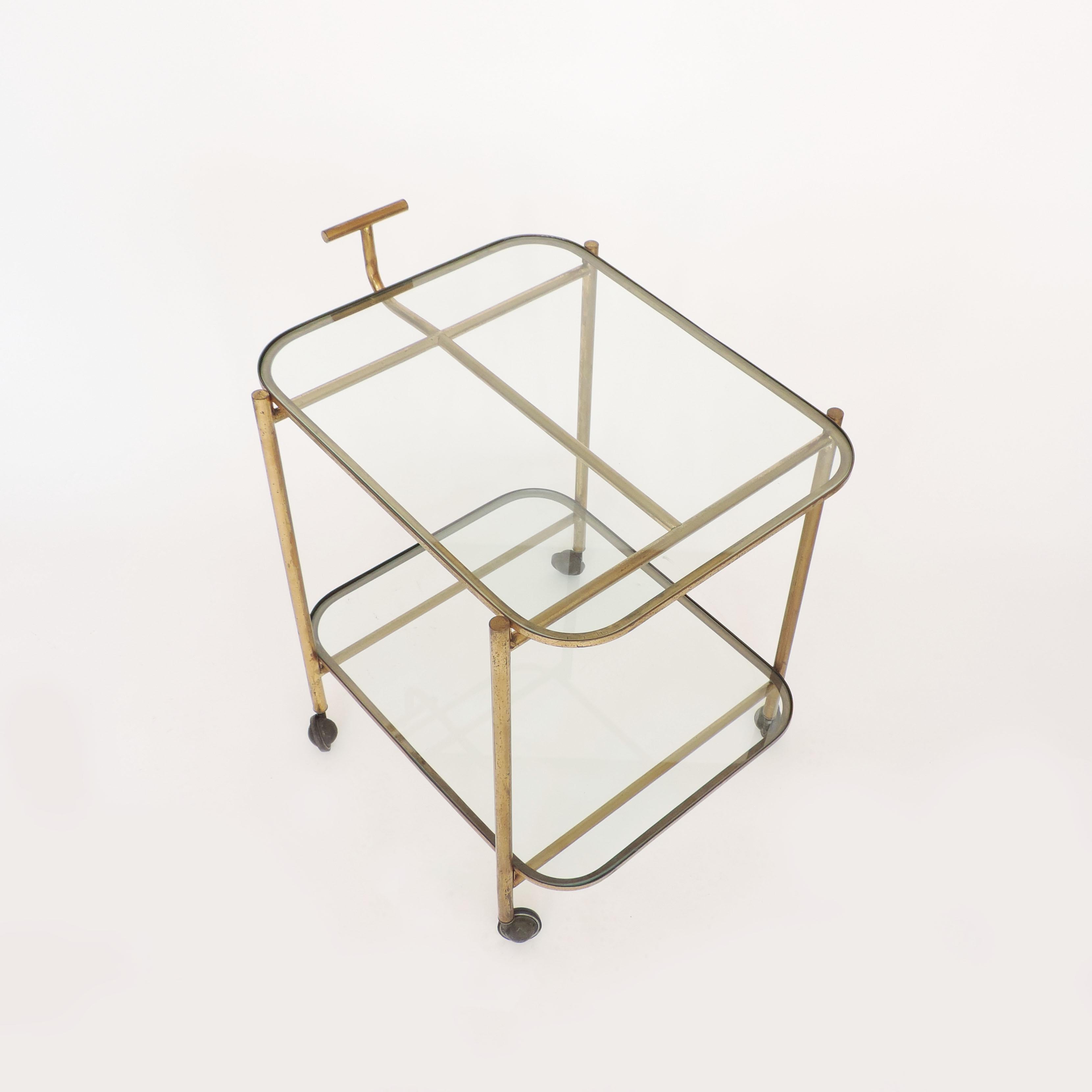 Midcentury Italian Brass and Glass Bar Cart For Sale 1