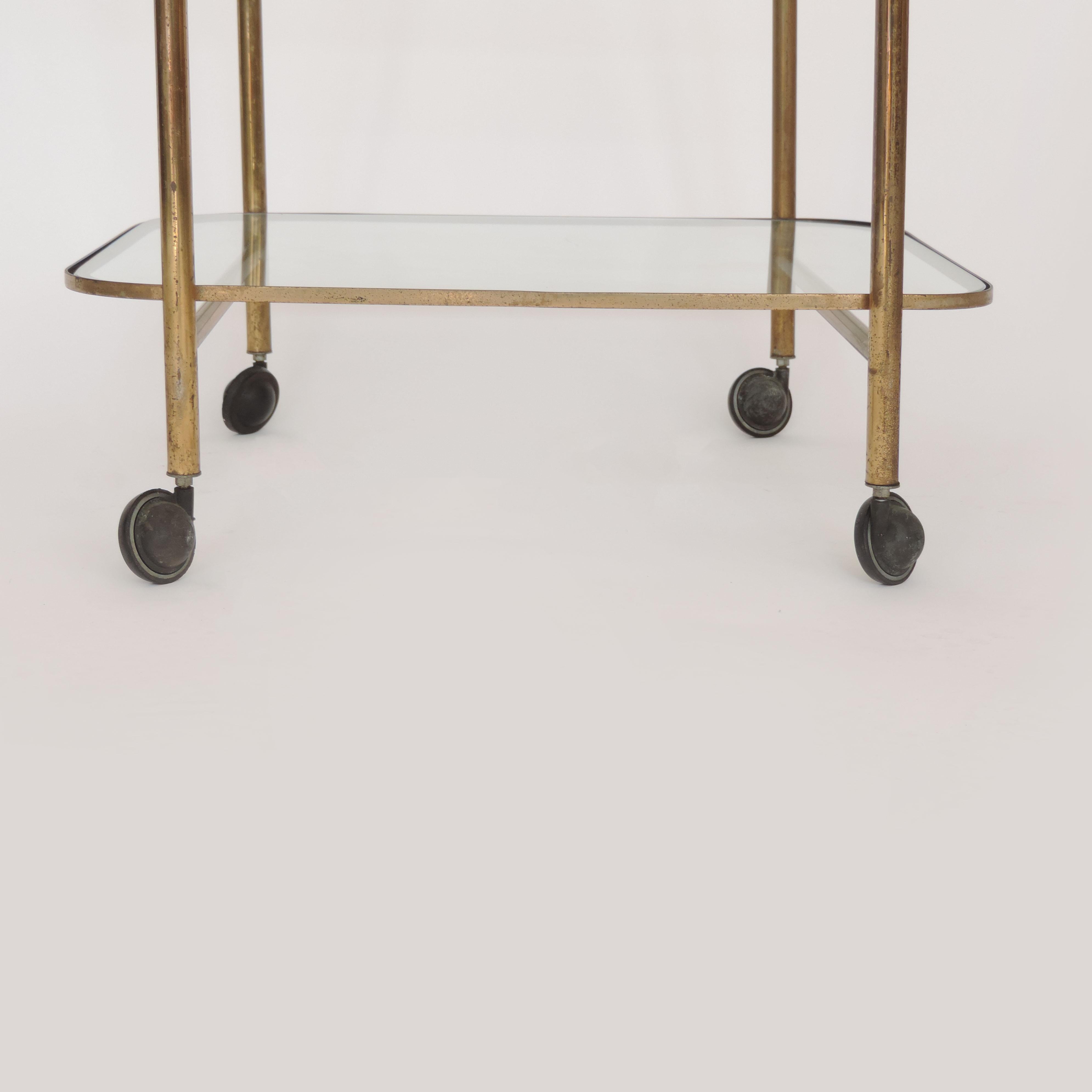 Midcentury Italian Brass and Glass Bar Cart For Sale 2