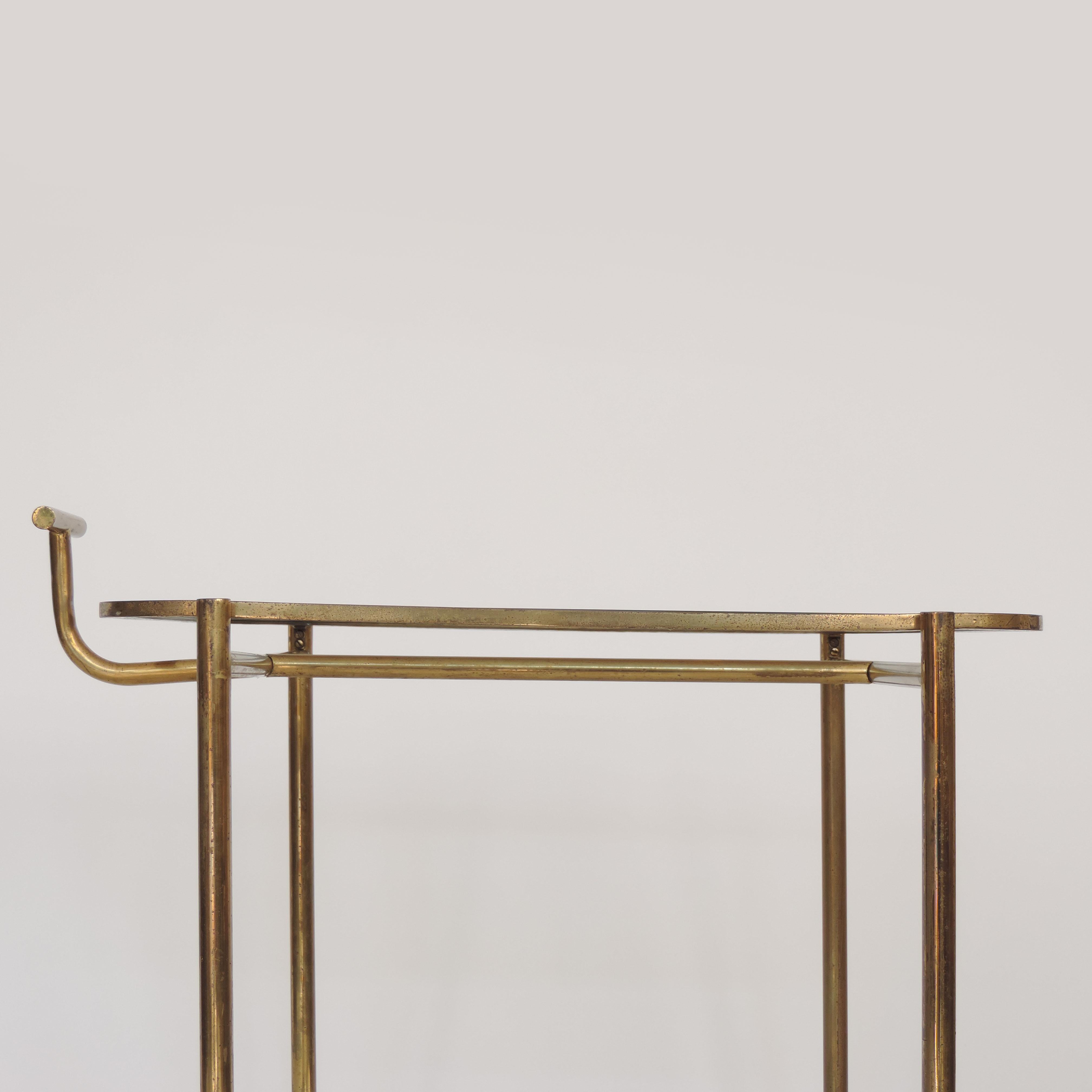 Midcentury Italian Brass and Glass Bar Cart For Sale 3