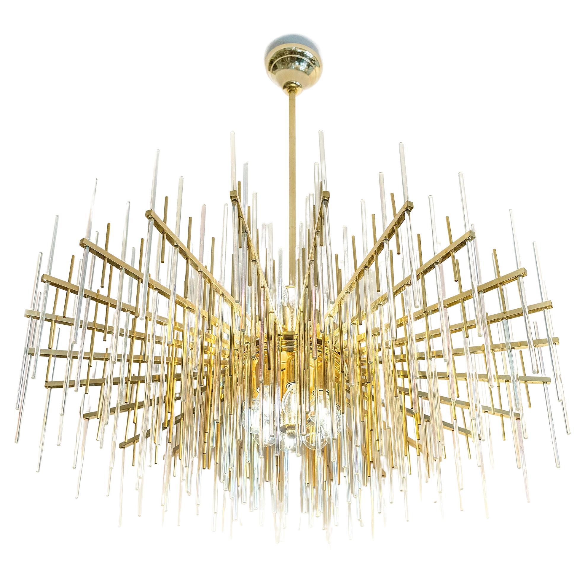 Mid-Century Italian Brass and Glass Chandelier by Sciolari