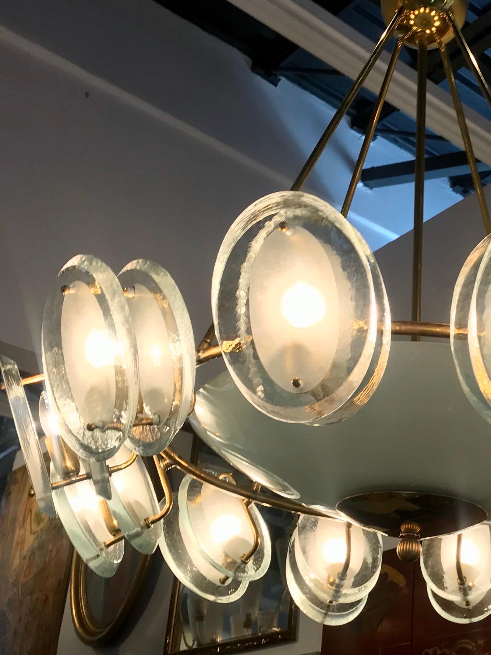 Mid-Century Italian Brass and Glass Chandelier 1