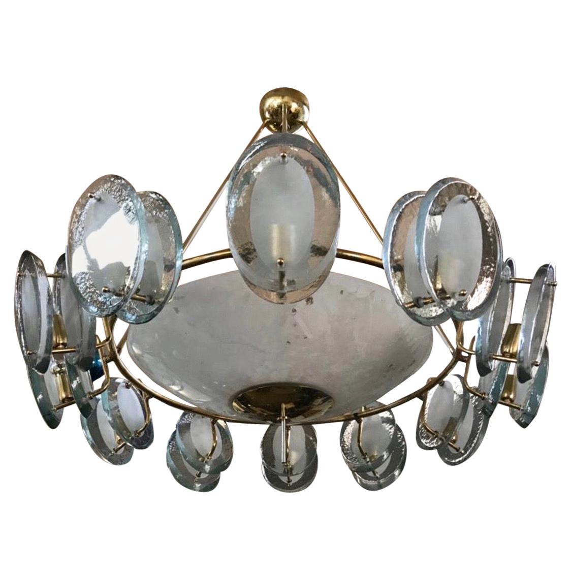 Vintage Italian Pair of Brass and Glass Chandeliers at 1stDibs