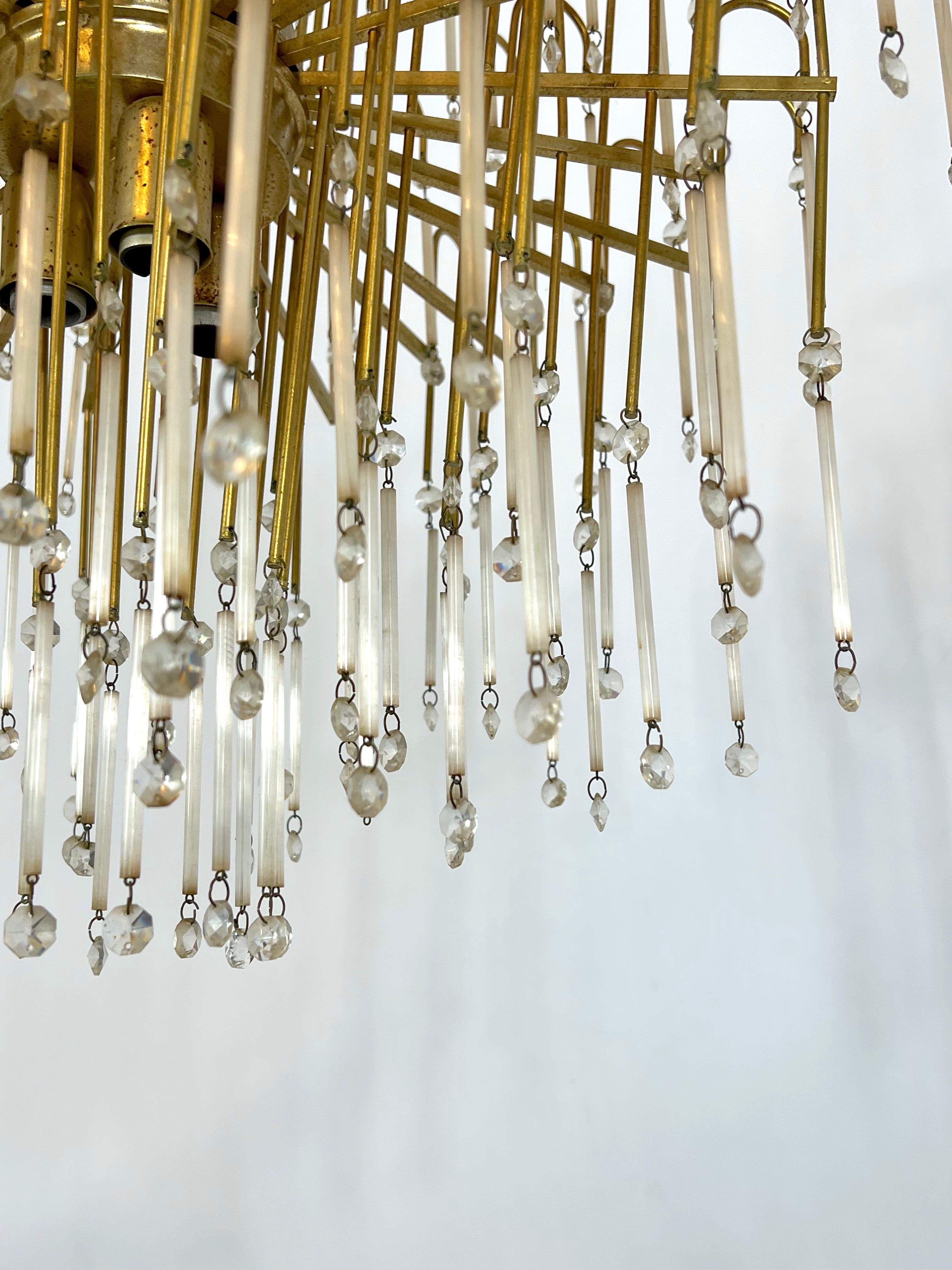 Mid-century, Italian brass and glass chandelier from 70s For Sale 3