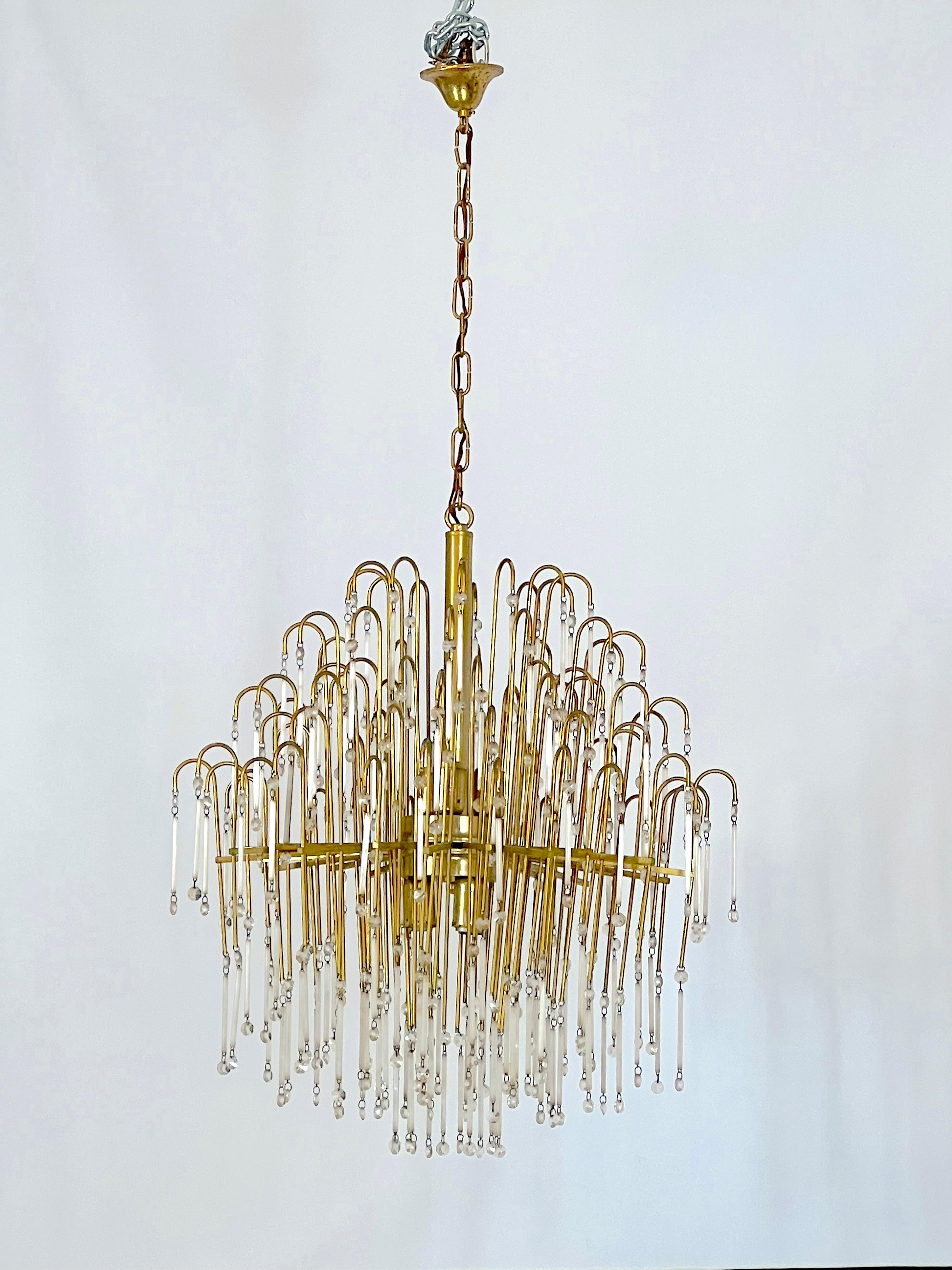 Mid-century, Italian brass and glass chandelier from 70s For Sale 4