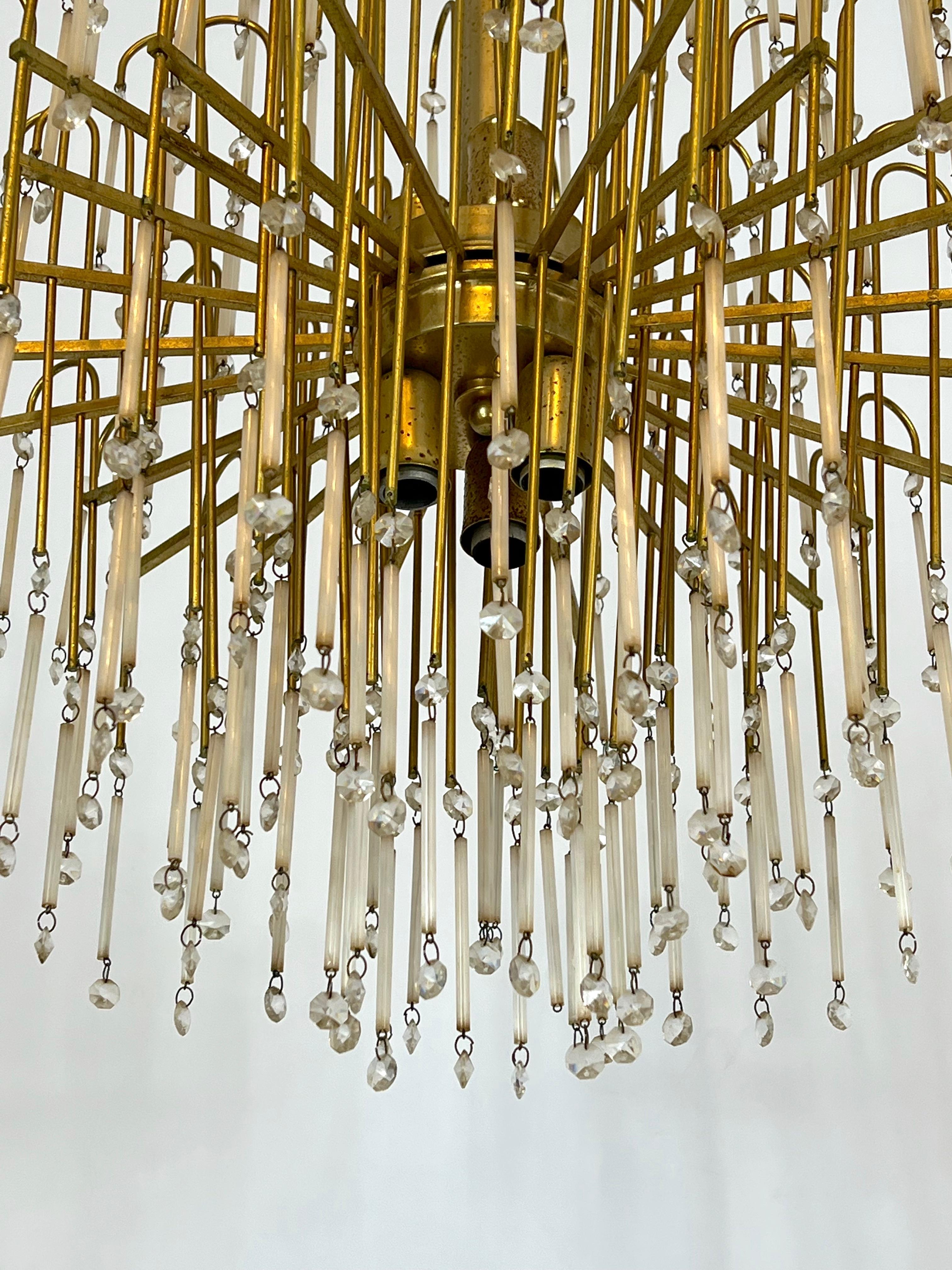 Mid-Century Modern Mid-century, Italian brass and glass chandelier from 70s For Sale