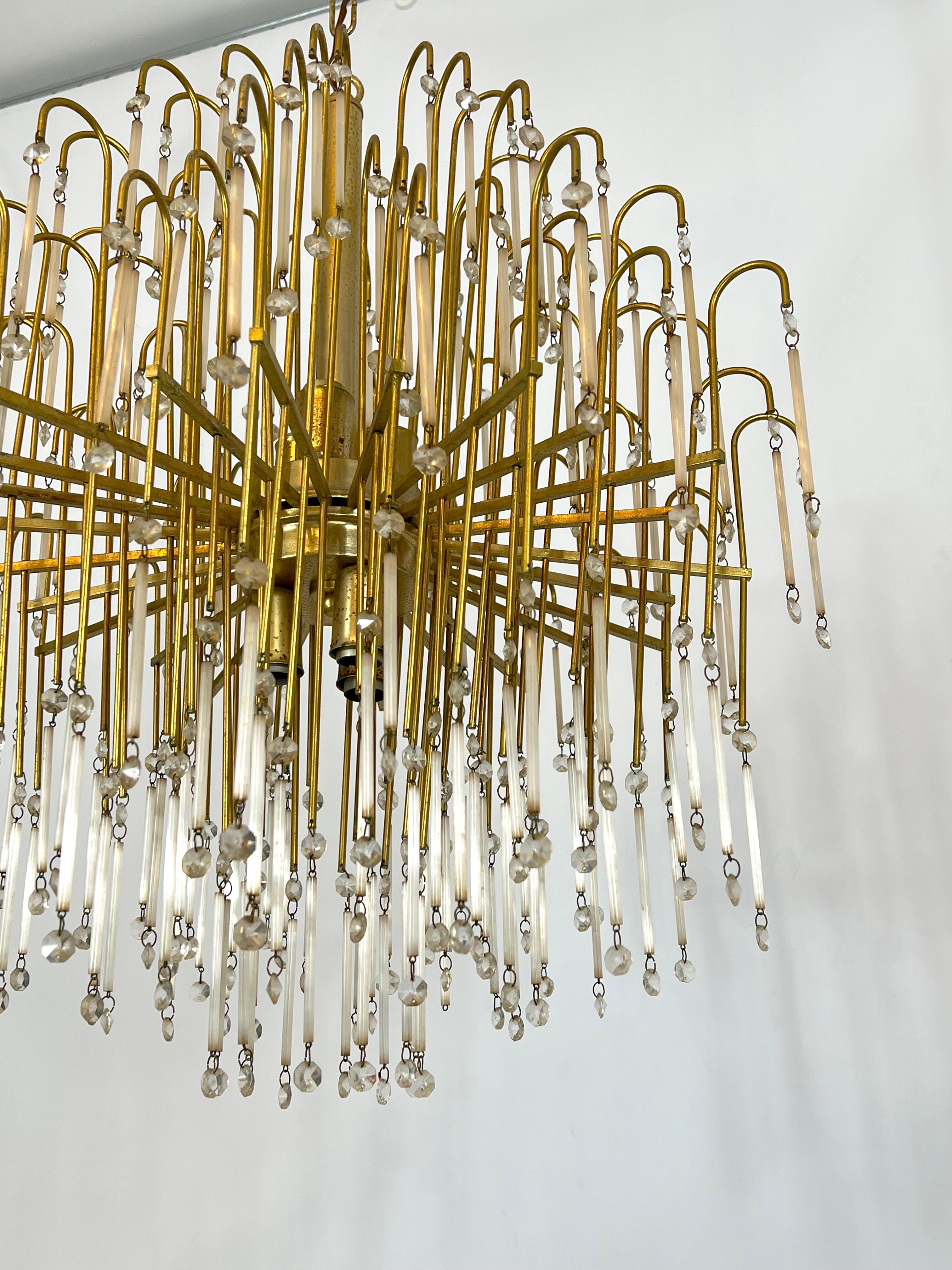 Mid-century, Italian brass and glass chandelier from 70s For Sale 2