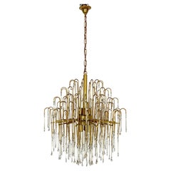 Vintage Mid-century, Italian brass and glass chandelier from 70s