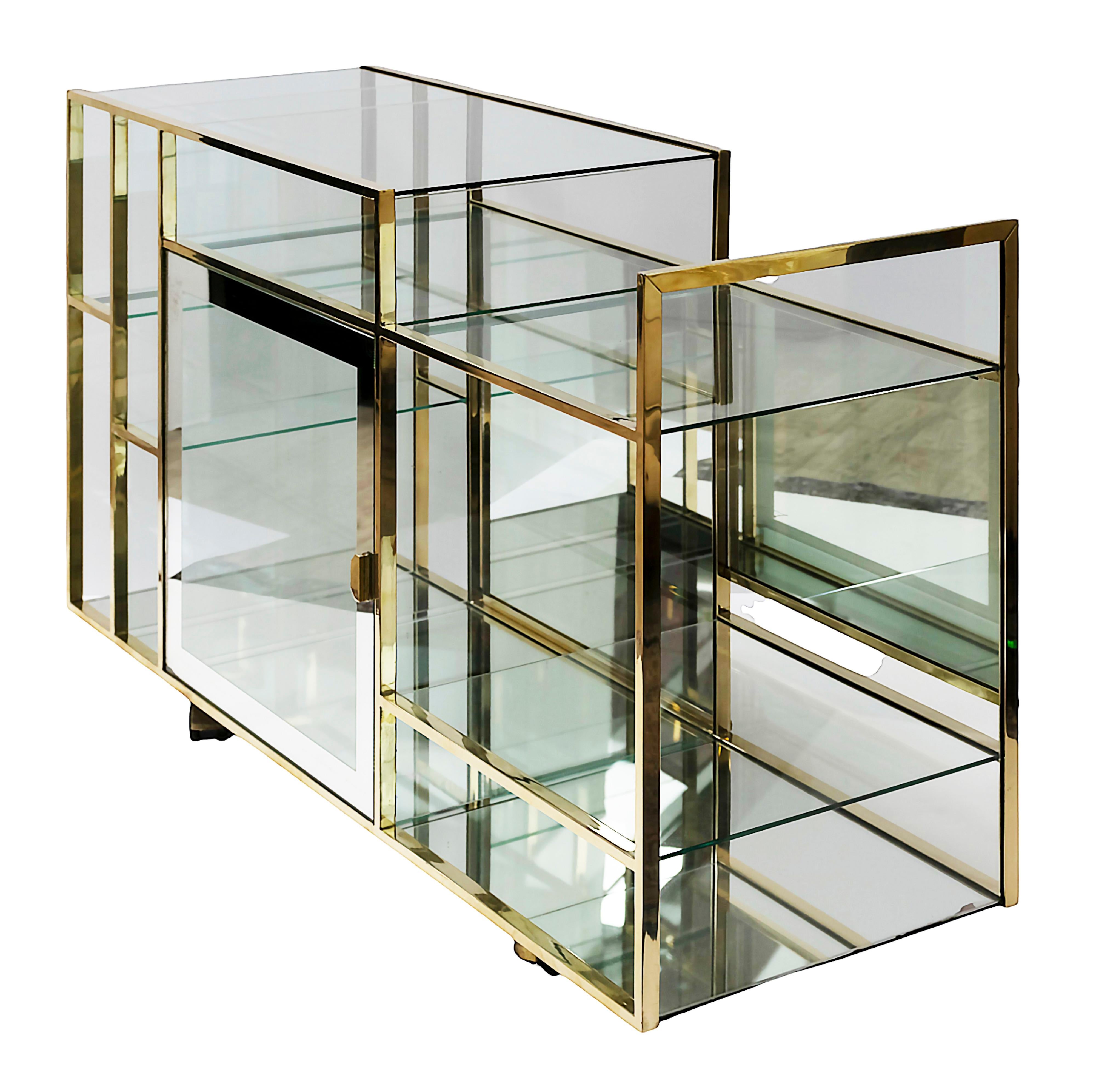 XX secolo Consolle/Scaffale/Carrello in ottone e vetro del Mid-Century italiano in vendita