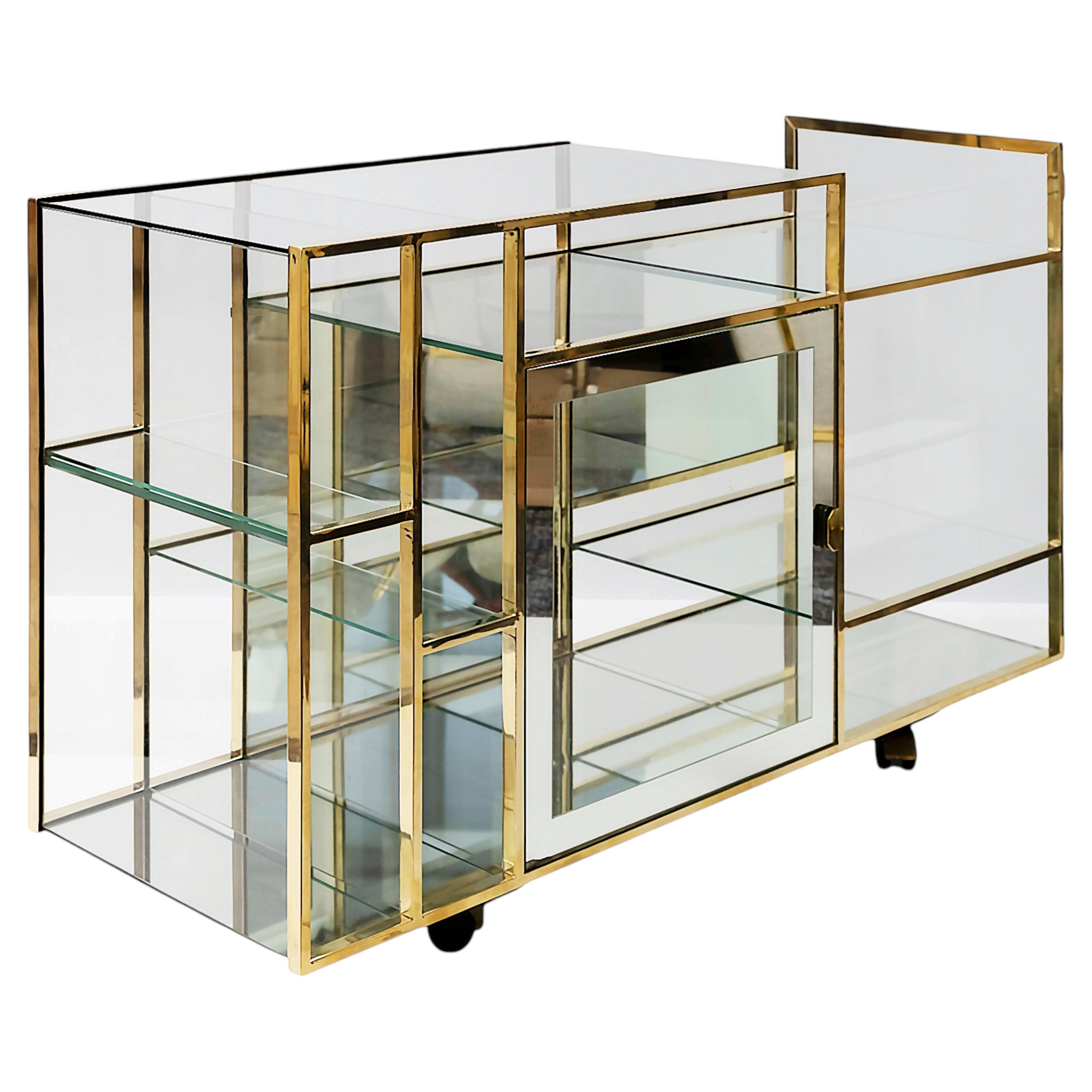 Mid-Century Italian Brass And Glass Console/Shelves/Cart For Sale