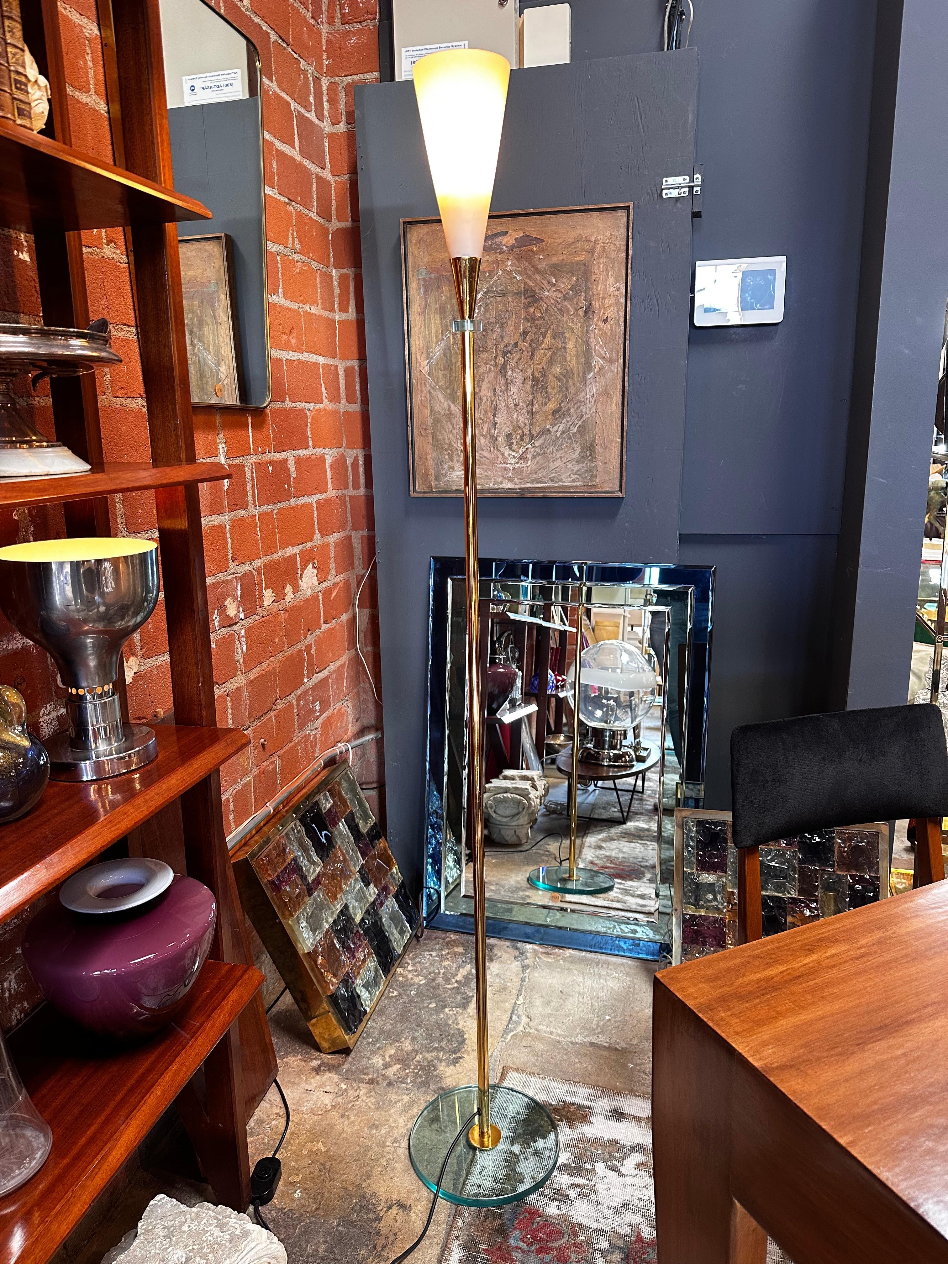 Mid-Century Modern Mid Century Italian Brass and Glass Floor Lamp 1960s For Sale
